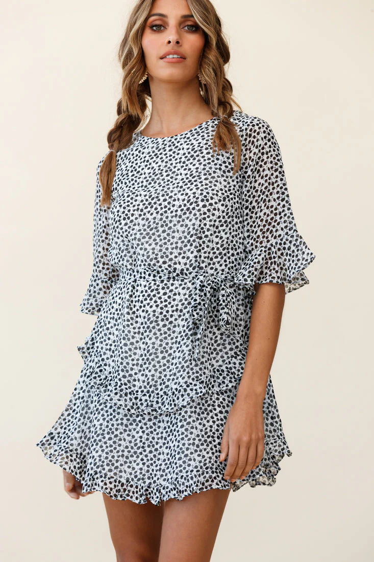 Wife Me Crew Neck Ruffle Insert Dress Polka Dot Black - Image 4