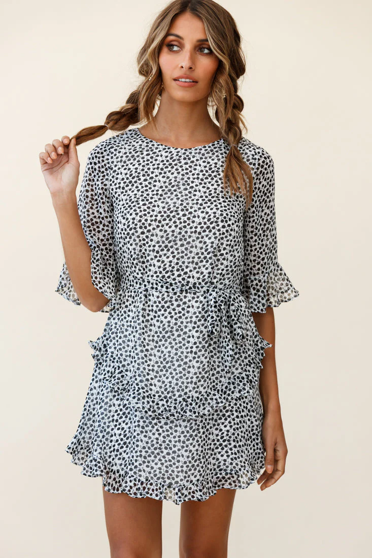 Wife Me Crew Neck Ruffle Insert Dress Polka Dot Black - Image 5