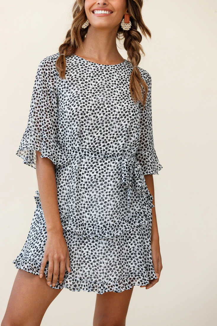 Wife Me Crew Neck Ruffle Insert Dress Polka Dot Black - Image 7