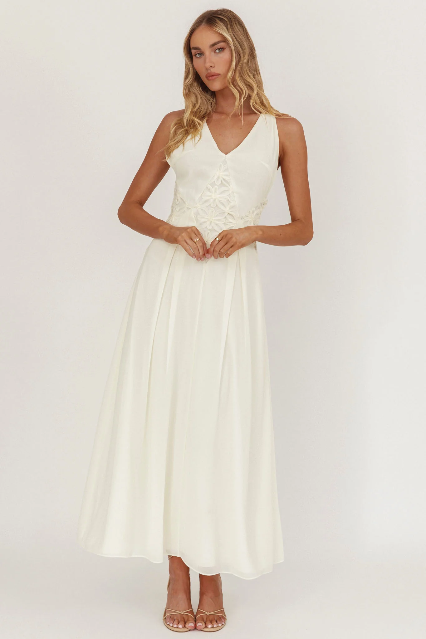 Wildflower Sun Applique Insert Maxi Dress Cream - Image 4