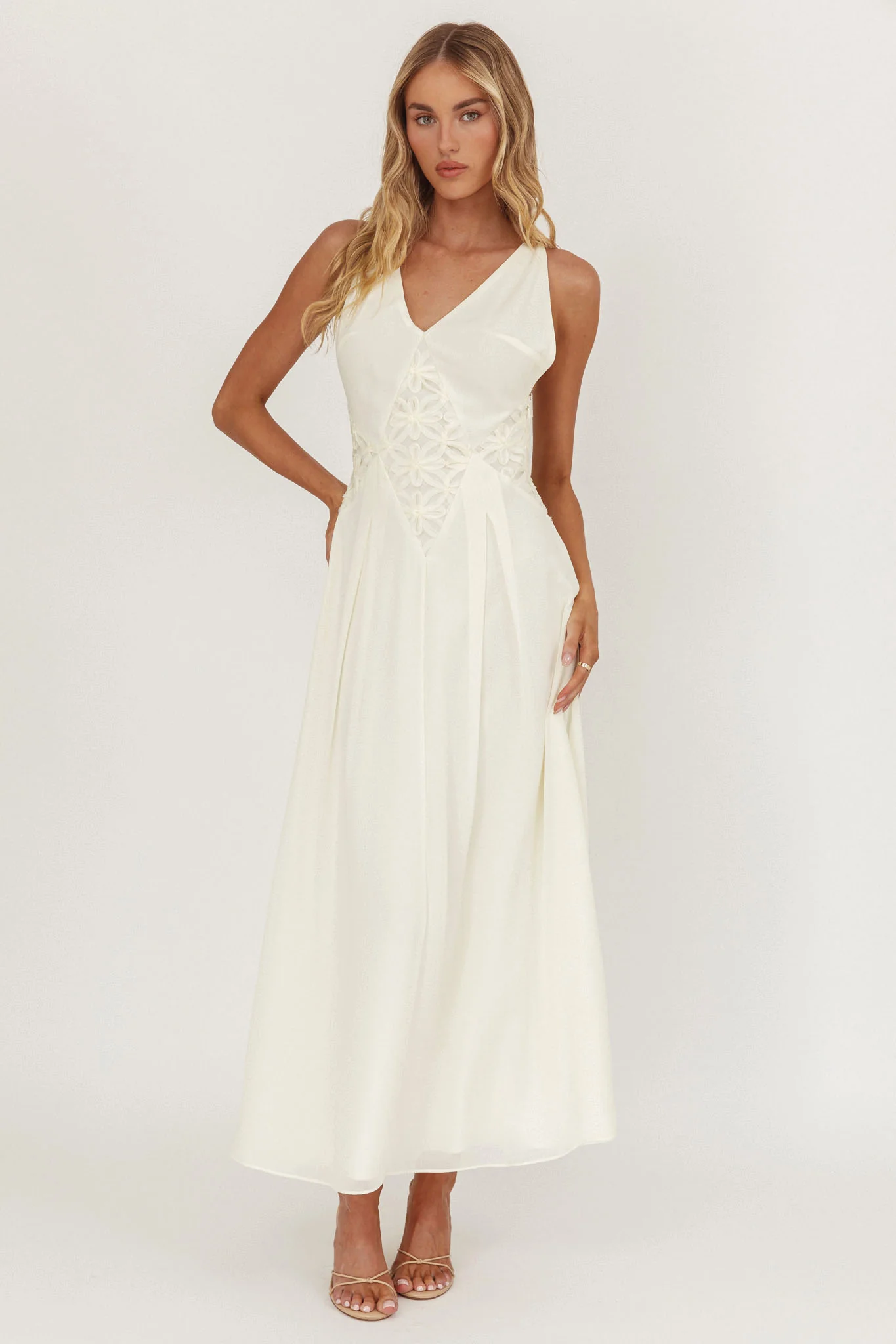 Wildflower Sun Applique Insert Maxi Dress Cream - Image 5
