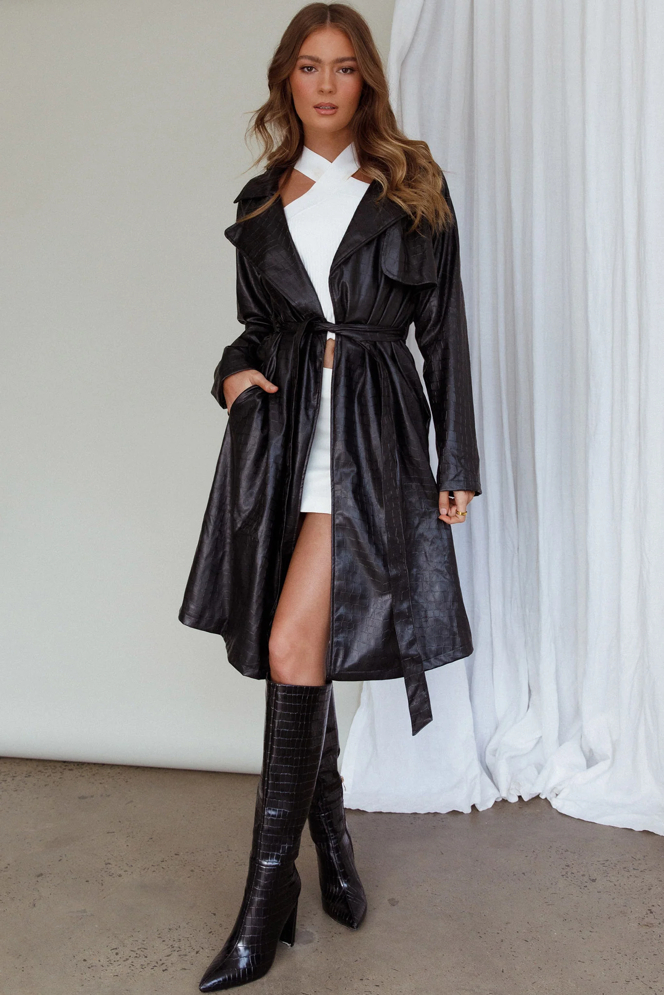 Wilhelmina Long Jacket Embossed Black - Image 3