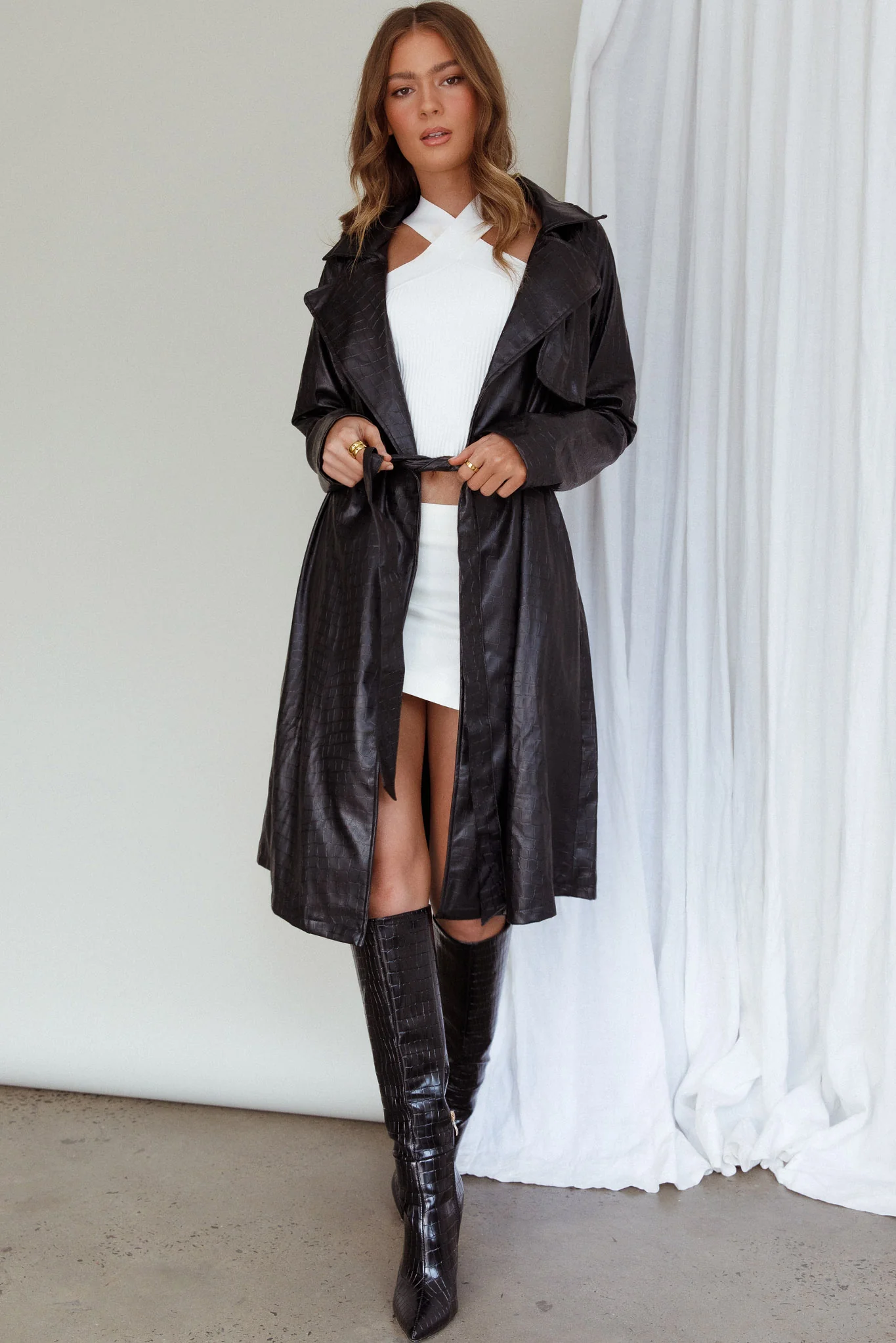 Wilhelmina Long Jacket Embossed Black - Image 7
