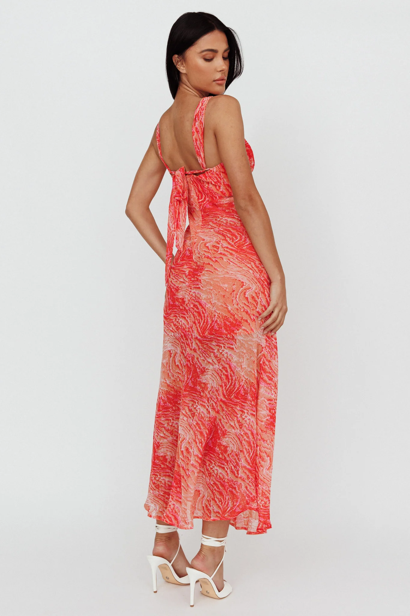 Willa Tie Back Midi Dress Print Peach - Image 2