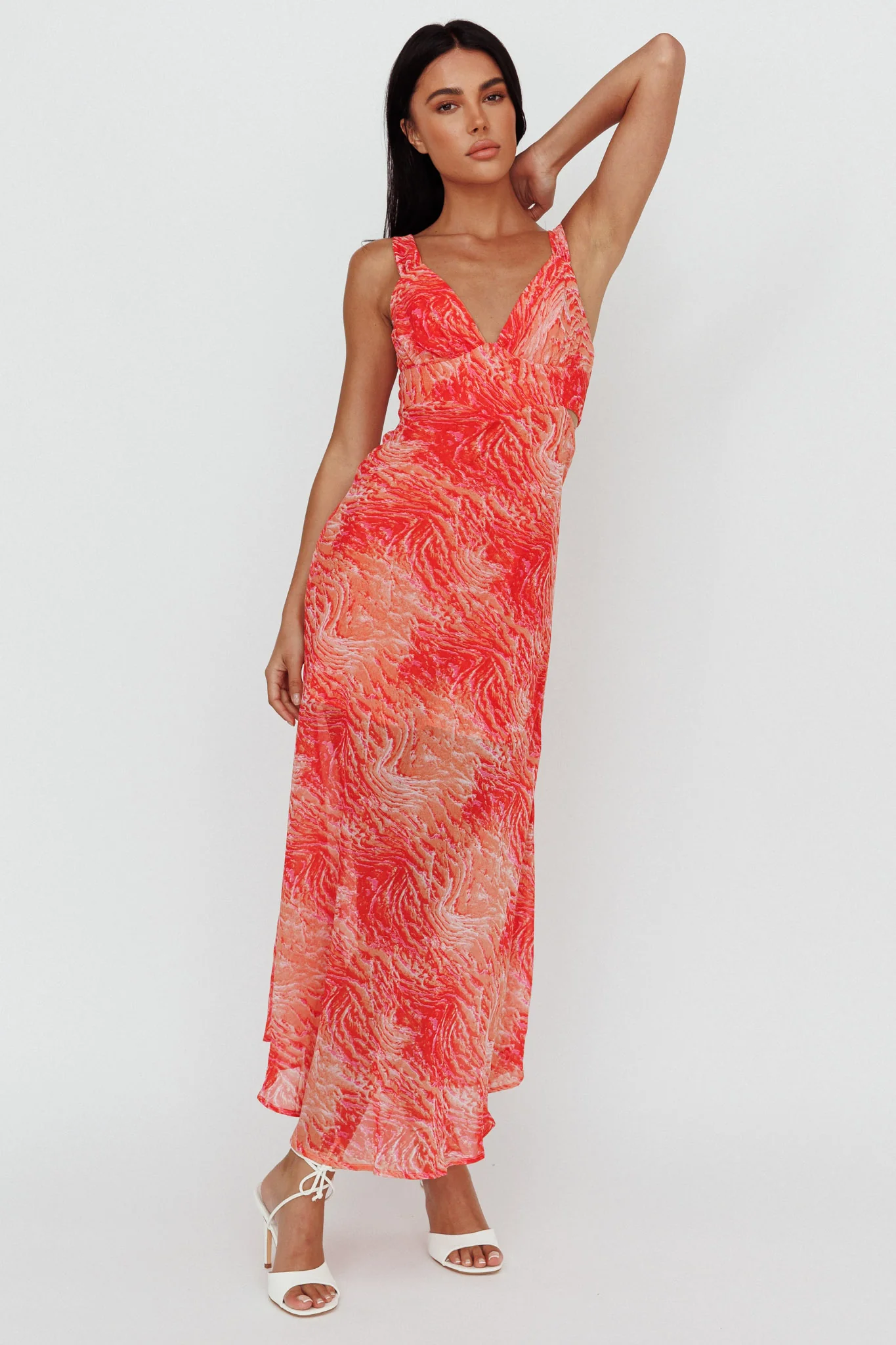 Willa Tie Back Midi Dress Print Peach - Image 3
