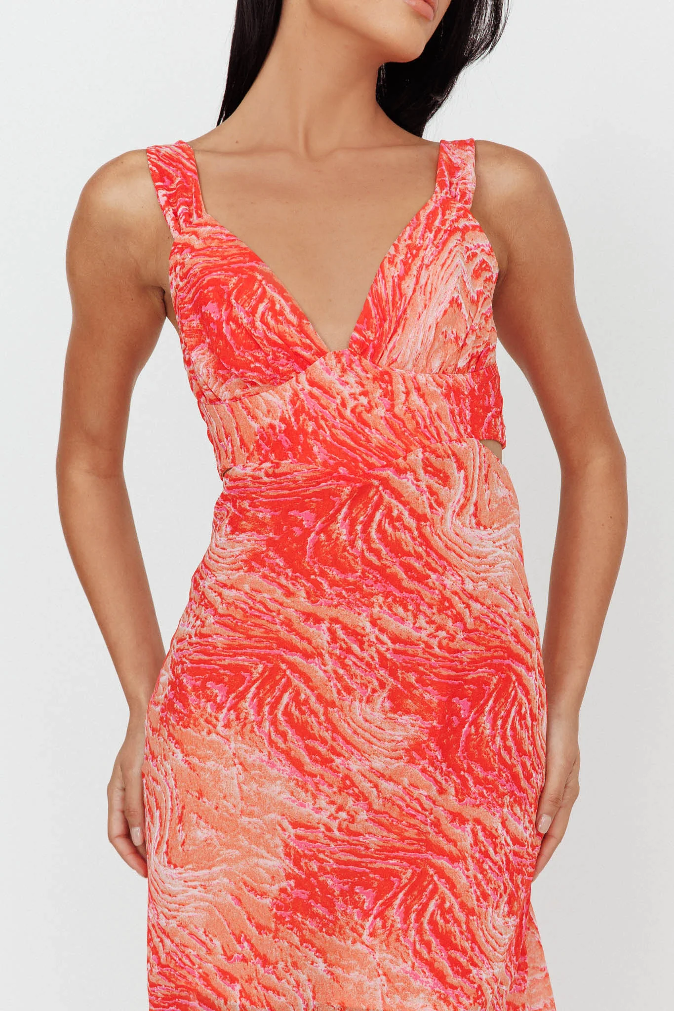 Willa Tie Back Midi Dress Print Peach - Image 4