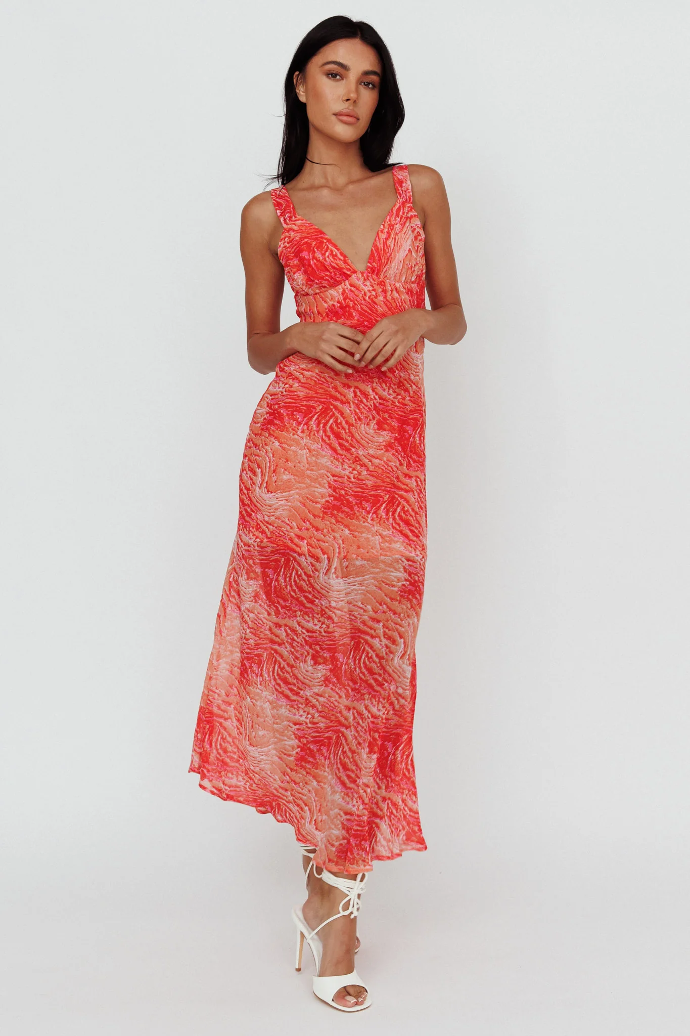 Willa Tie Back Midi Dress Print Peach - Image 5
