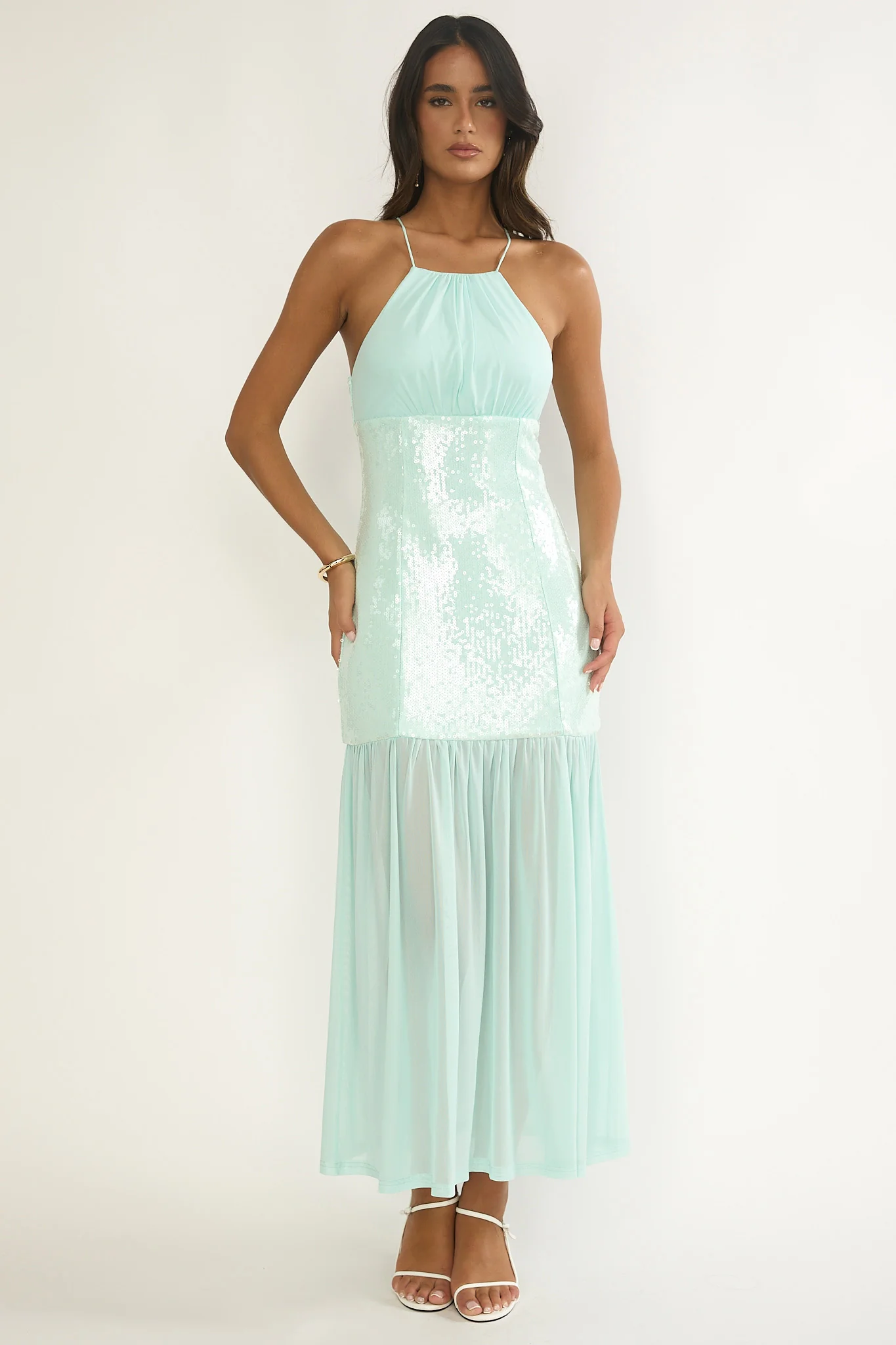 Wilma Sequin Bodice Maxi Dress Mint