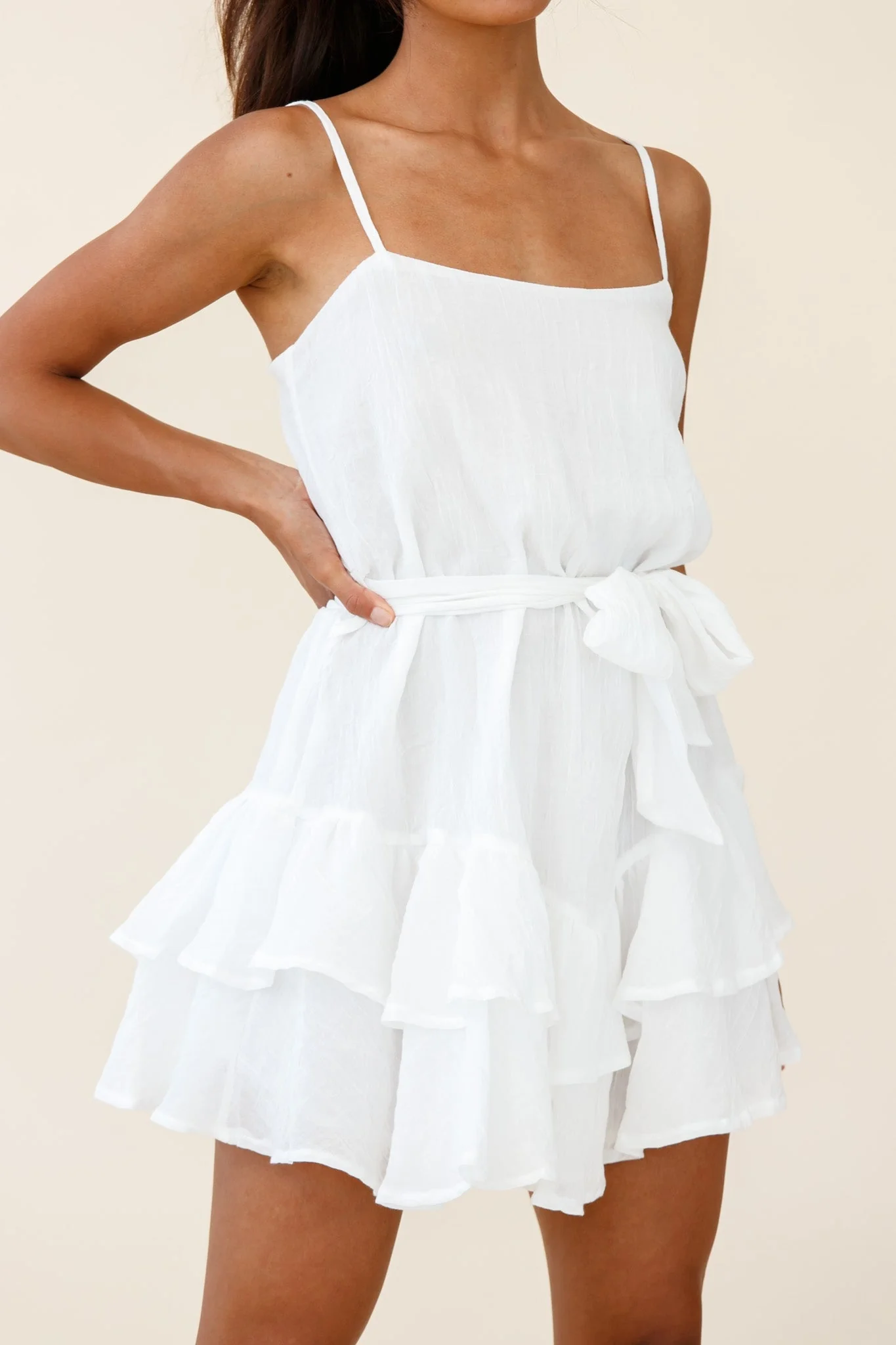 Wilshire Tiered Ruffle Hem Spaghetti Strap Dress White - Image 8