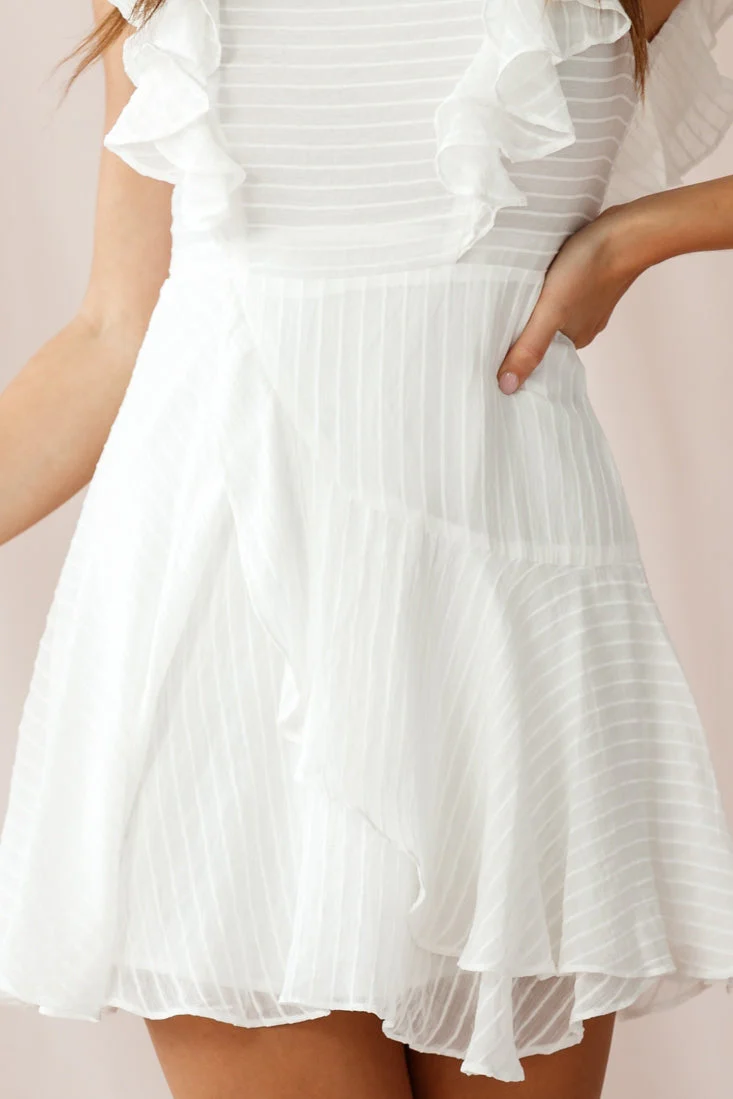Wilton Ruffle Shoulder A-Line Dress White - Image 4