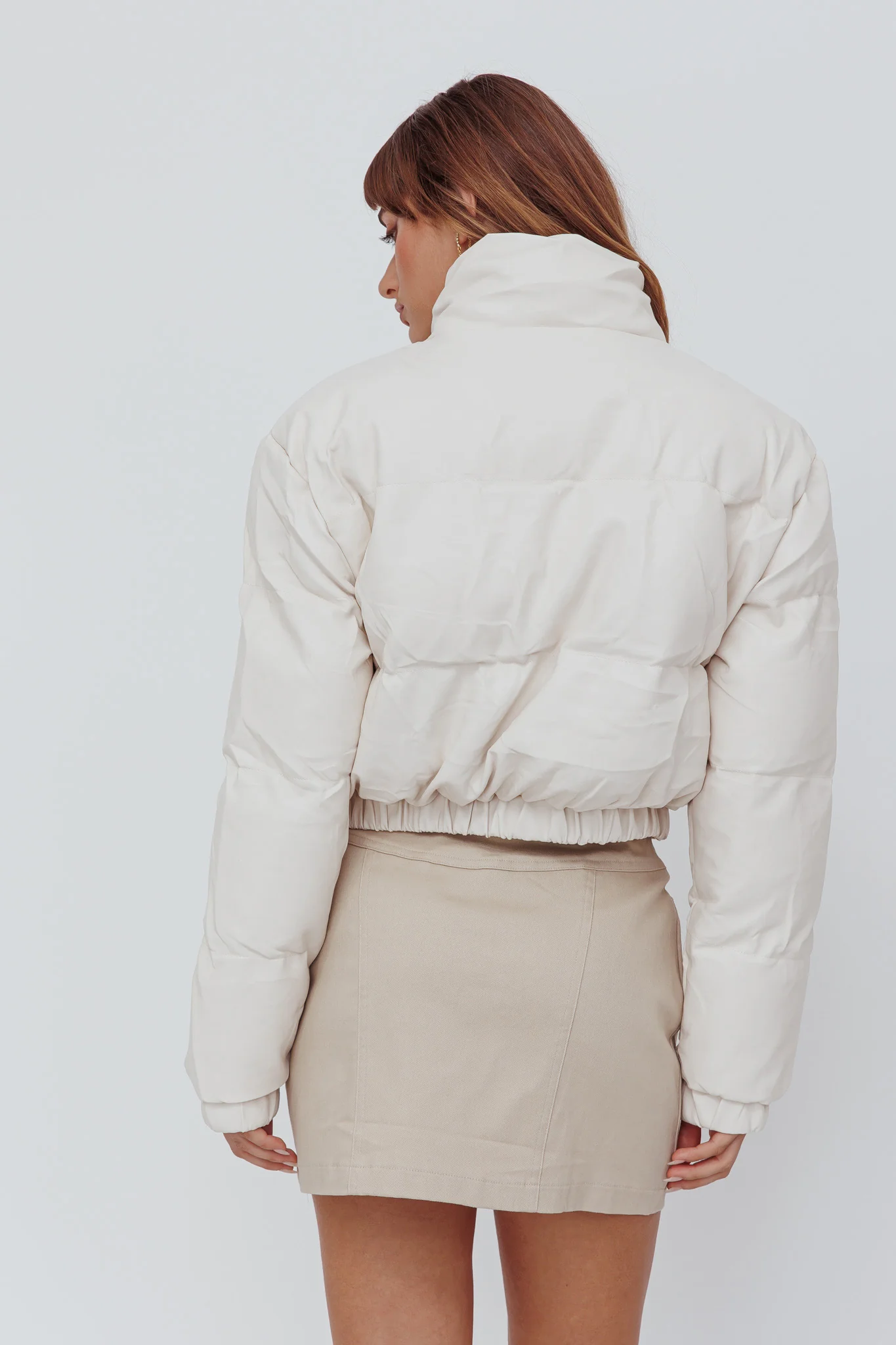 Winter Magic Faux Leather Puffer Jacket Cream - Image 3