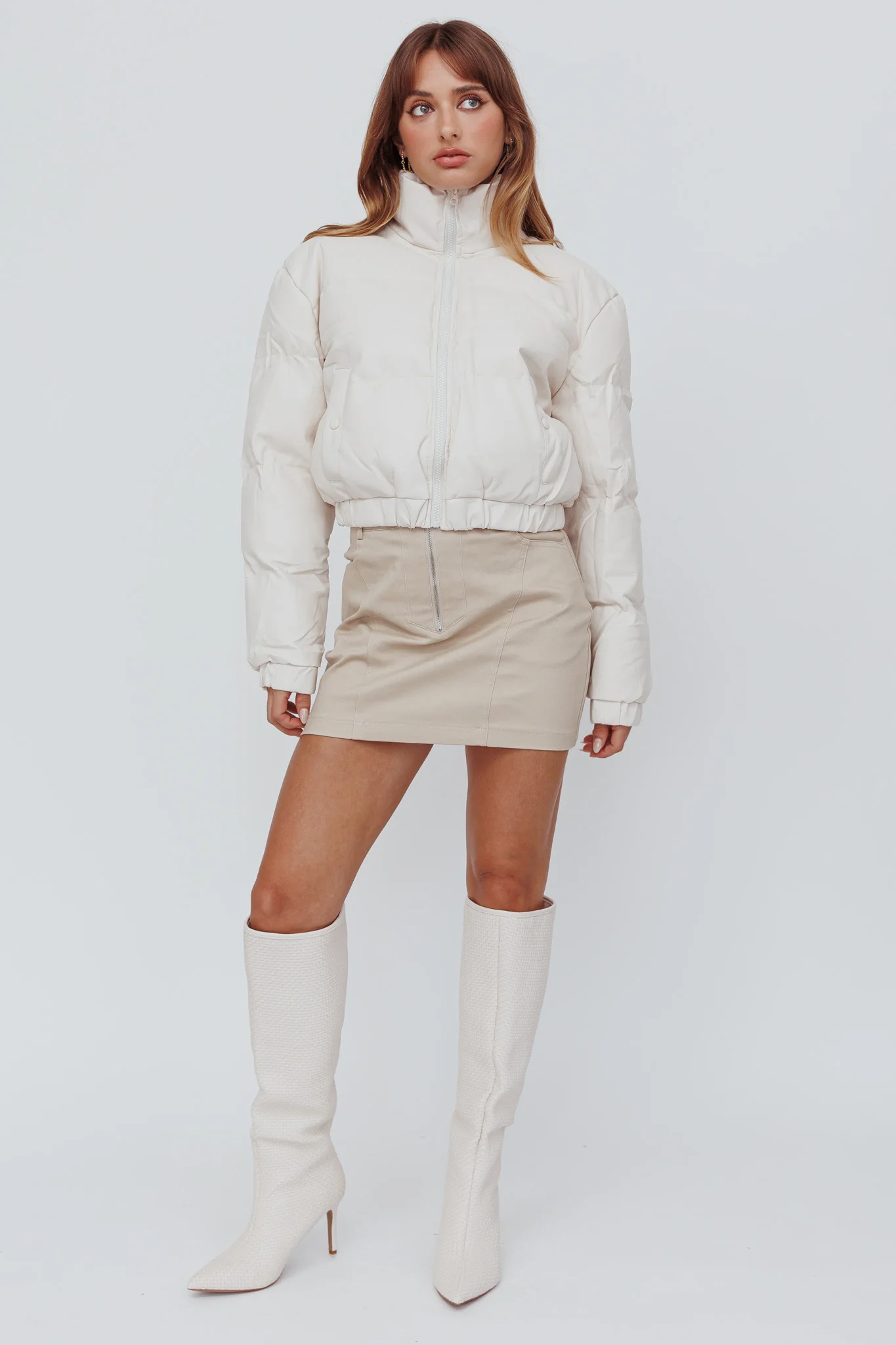 Winter Magic Faux Leather Puffer Jacket Cream - Image 5
