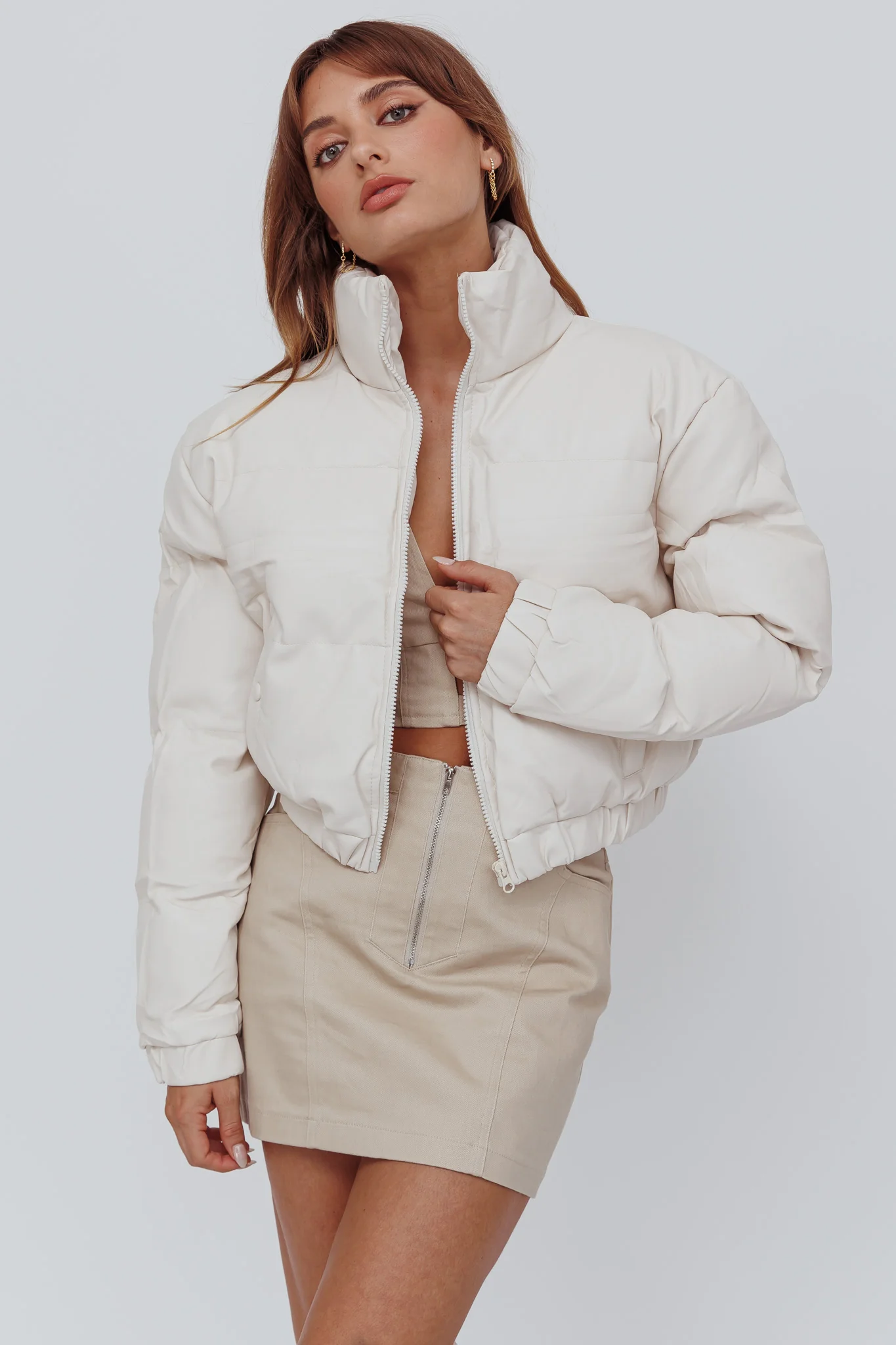 Winter Magic Faux Leather Puffer Jacket Cream - Image 6