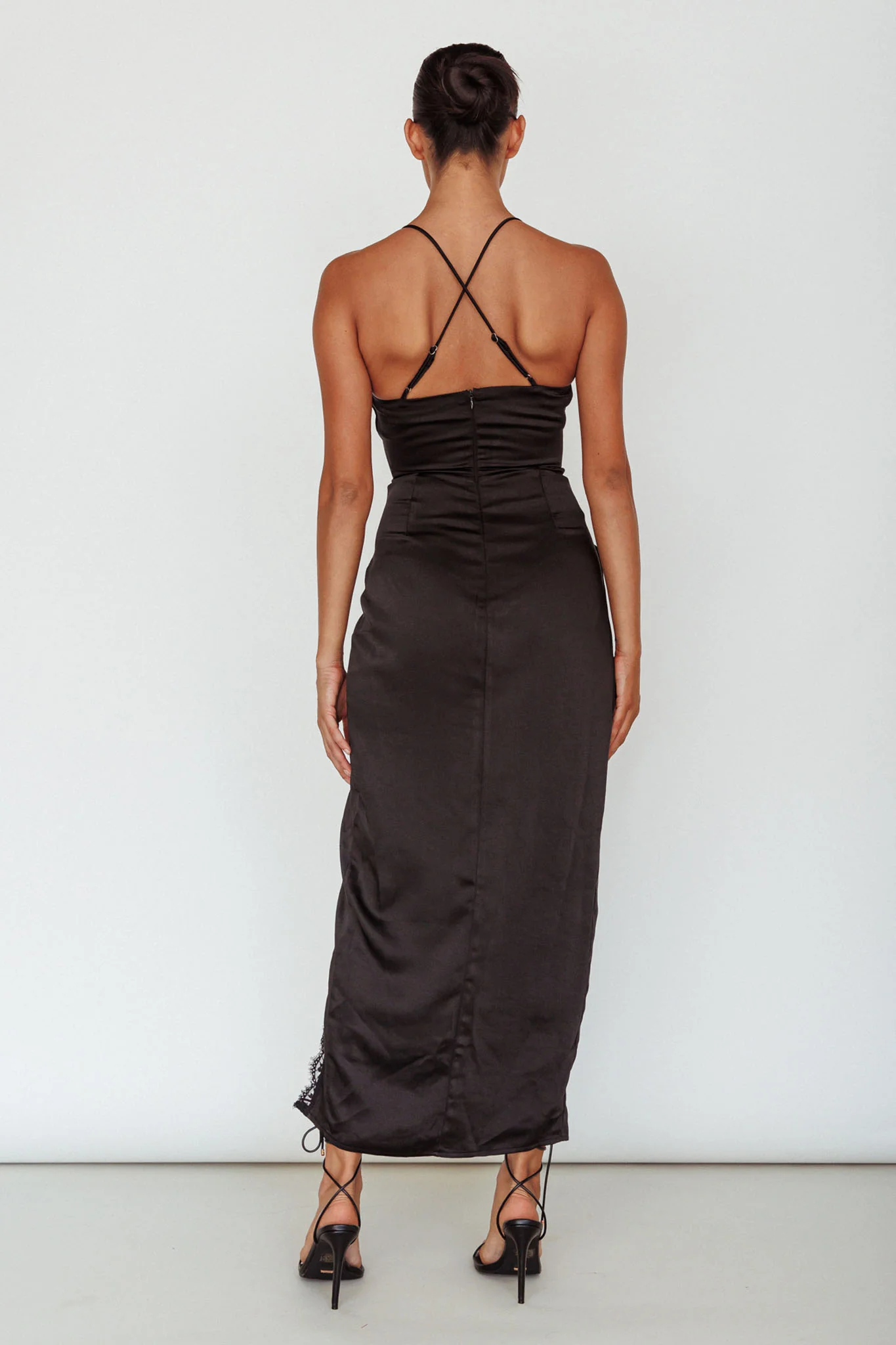 Winter Moon Lace Trim Midi Dress Black - Image 2
