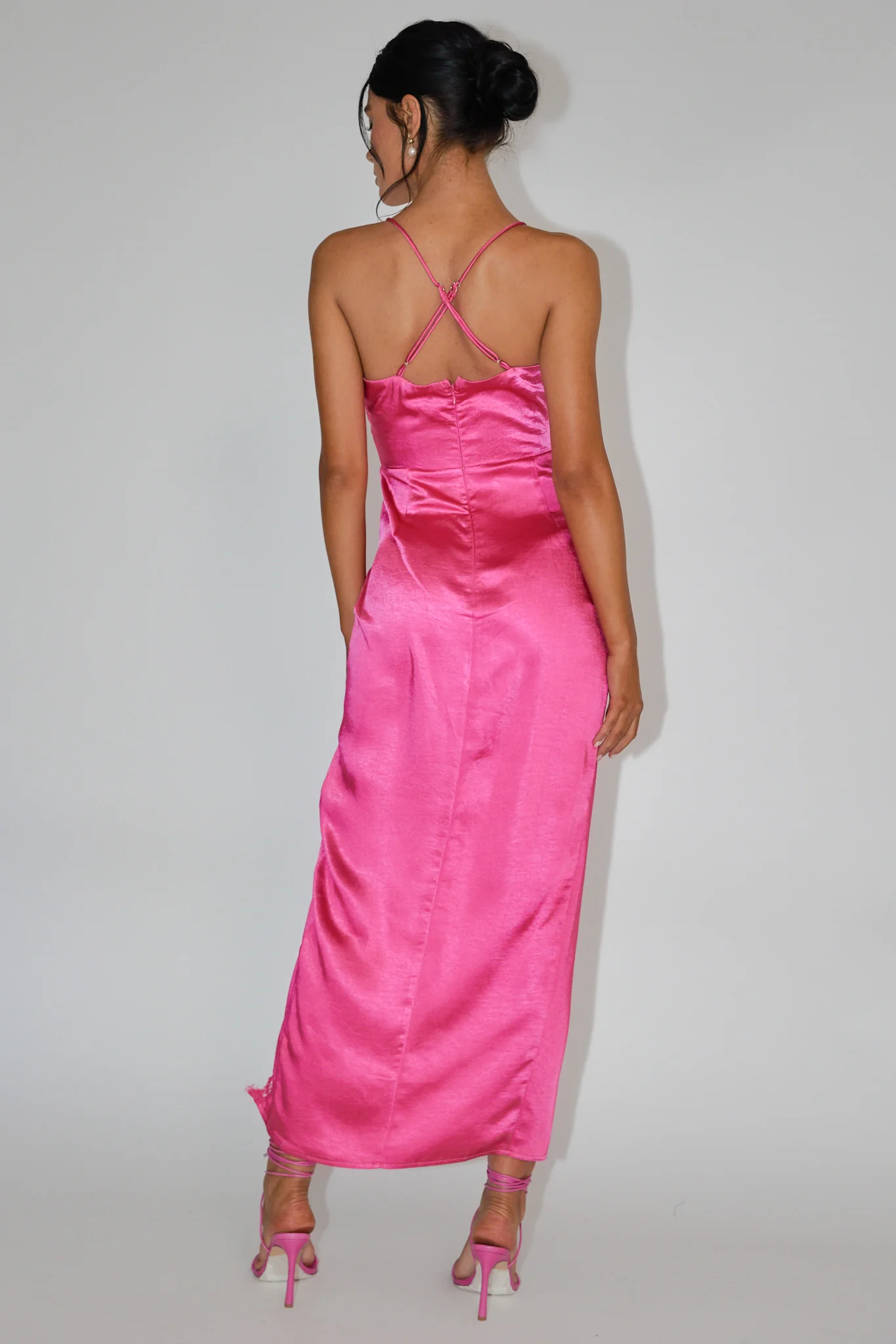 Winter Moon Lace Trim Midi Dress Hot Pink - Image 2