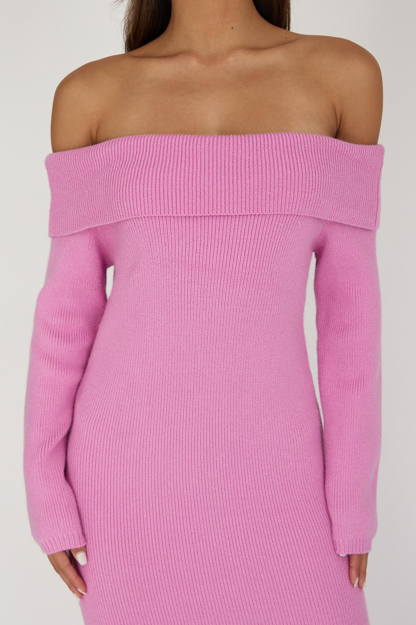 Winter Wonder Off-Shoulder Knit Maxi Dress Pink - Image 4