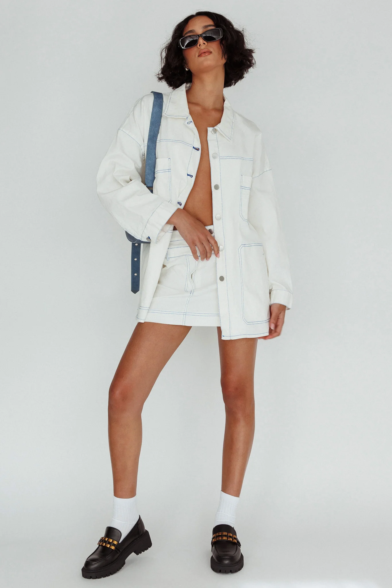 With The Band Accent Stitch Mini Skirt White - Image 4