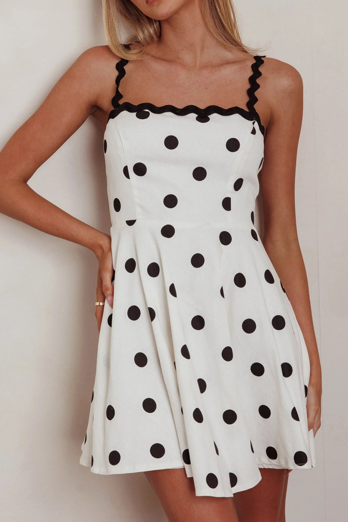 Won Me Over Polka Dot Ric Rac Mini Dress White - Image 5