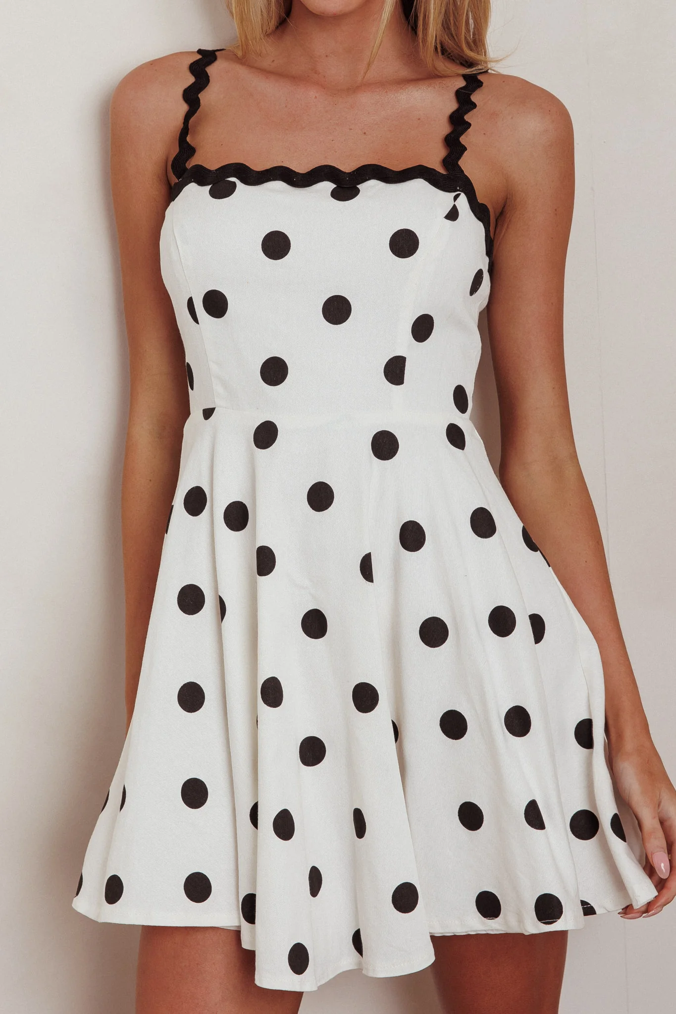 Won Me Over Polka Dot Ric Rac Mini Dress White - Image 6