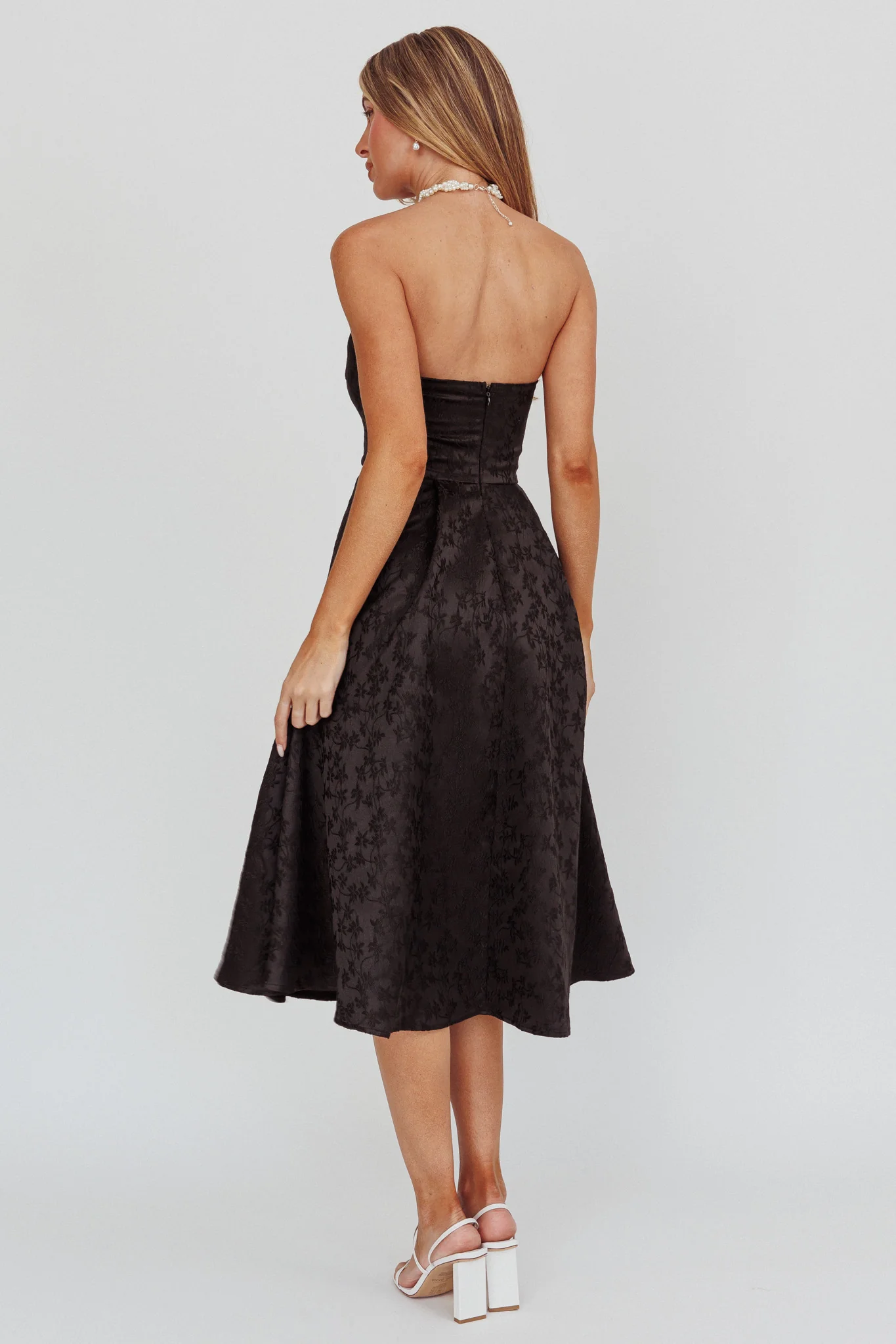 Worship Strapless A-Line Midi Dress Black - Image 3