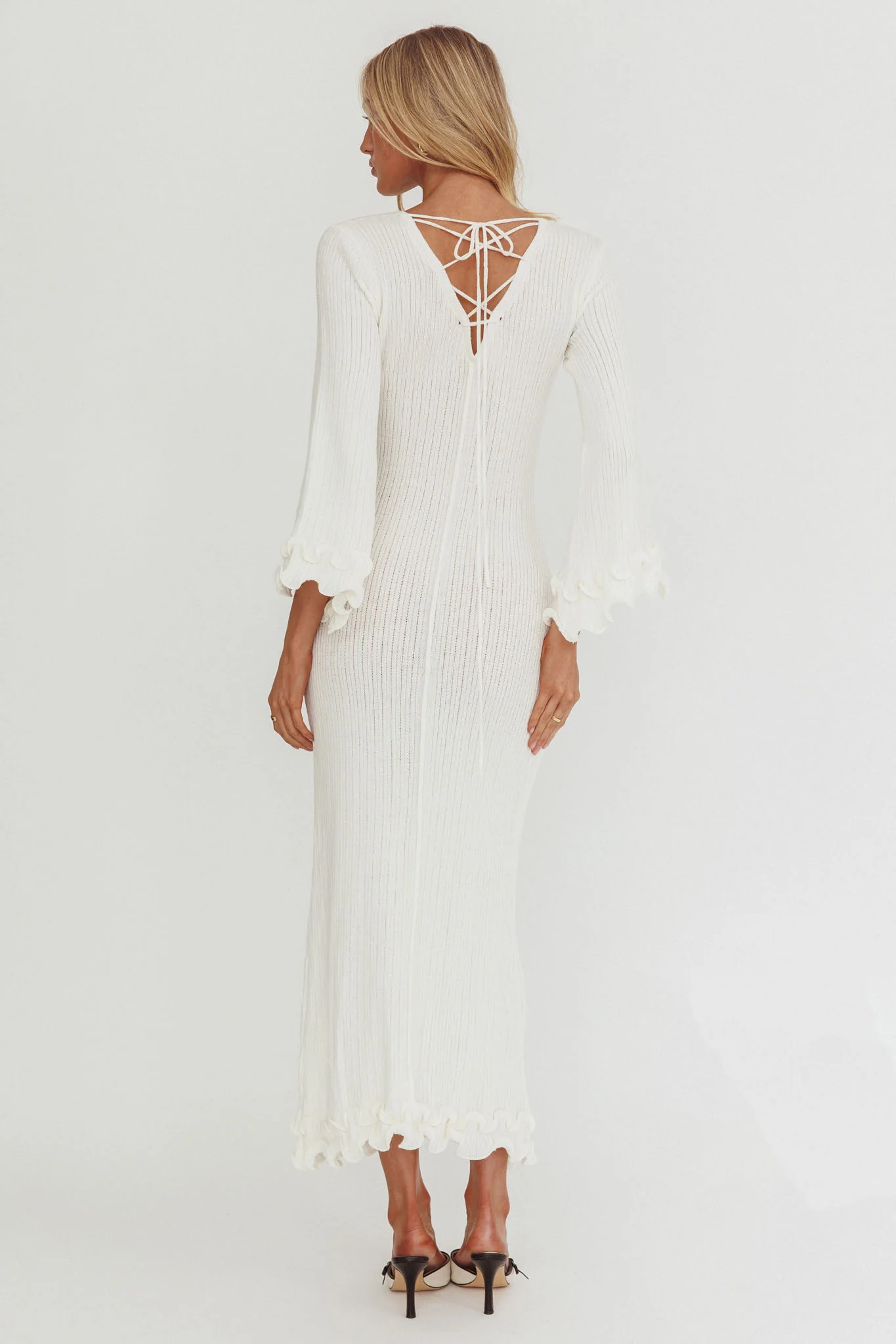 Wrenna Bell Sleeve Knit Maxi Dress White - Image 3