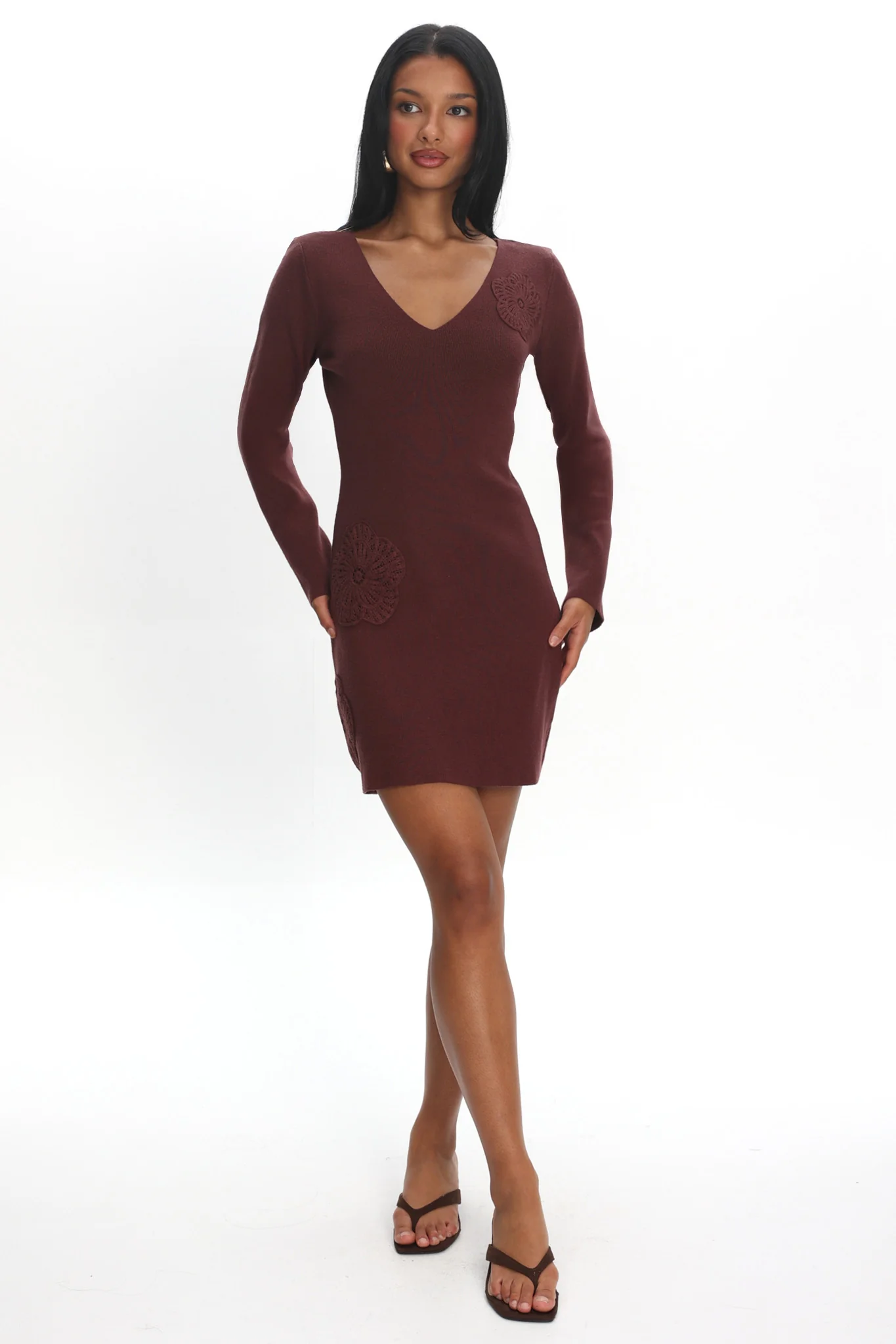 Xanda Knit Mini Dress Chocolate - Image 4