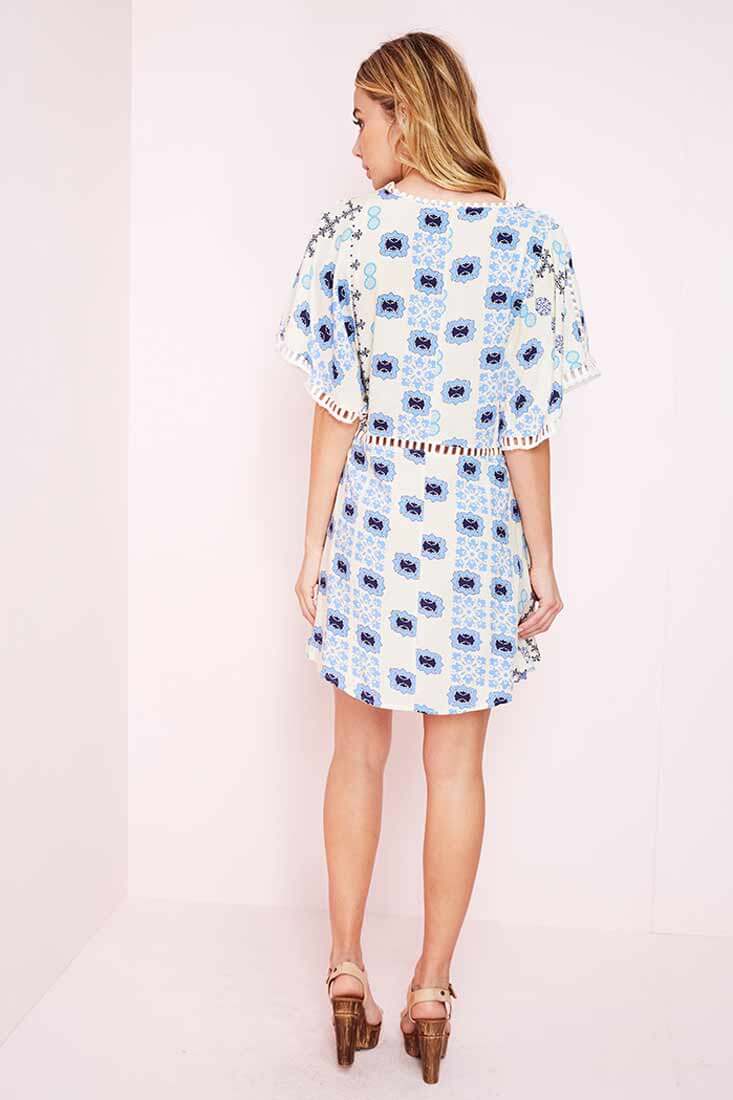 Yaritza Eyelit Mixed Print Dress Blue - Image 6