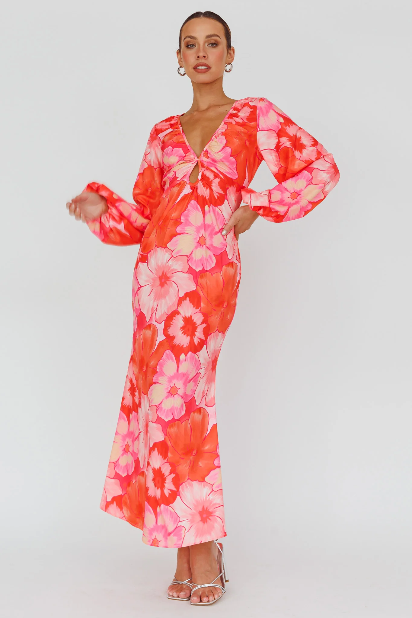 Yessica Balloon Sleeve Midi Dress Floral Pink - Image 6