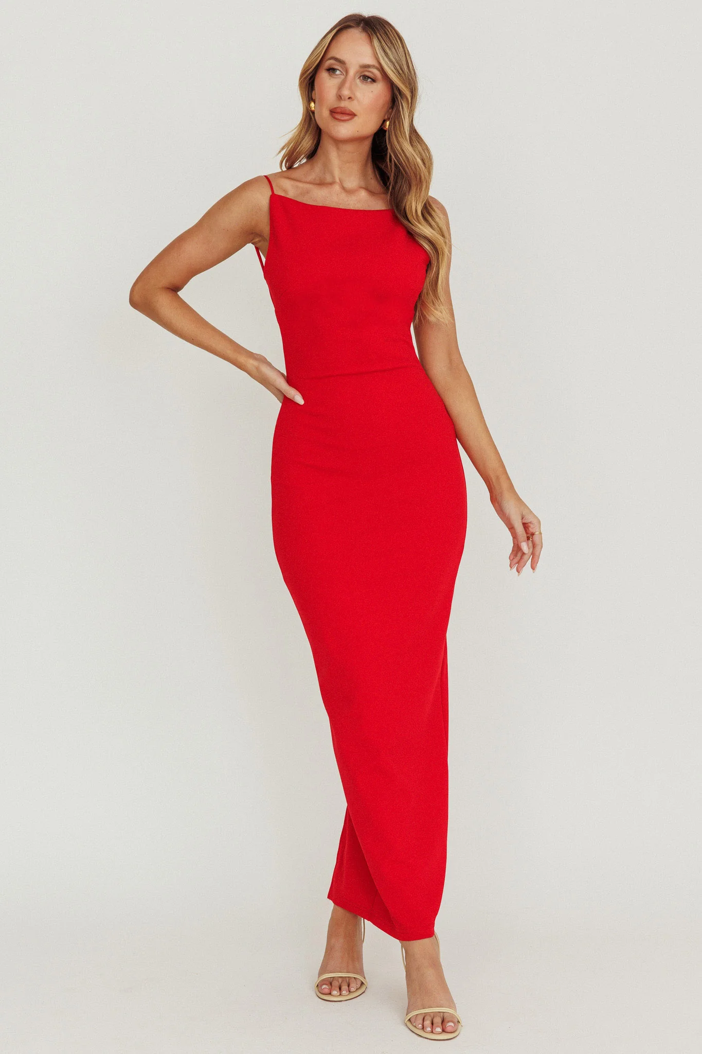 Yindi Backless Boat Neck Maxi Dress Red - Image 3