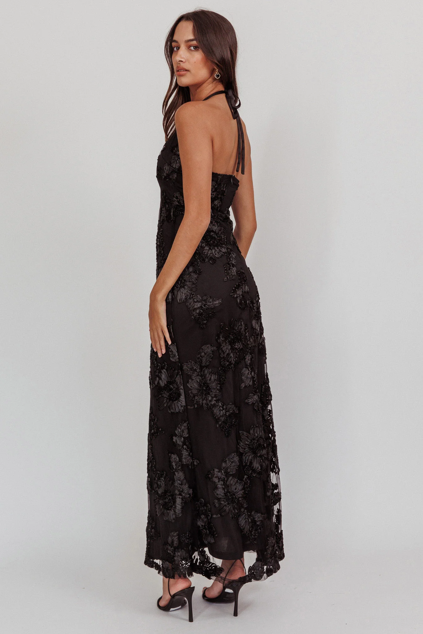 Your Affections Rosette Ribbon Embellished Maxi Dress Black - Image 3
