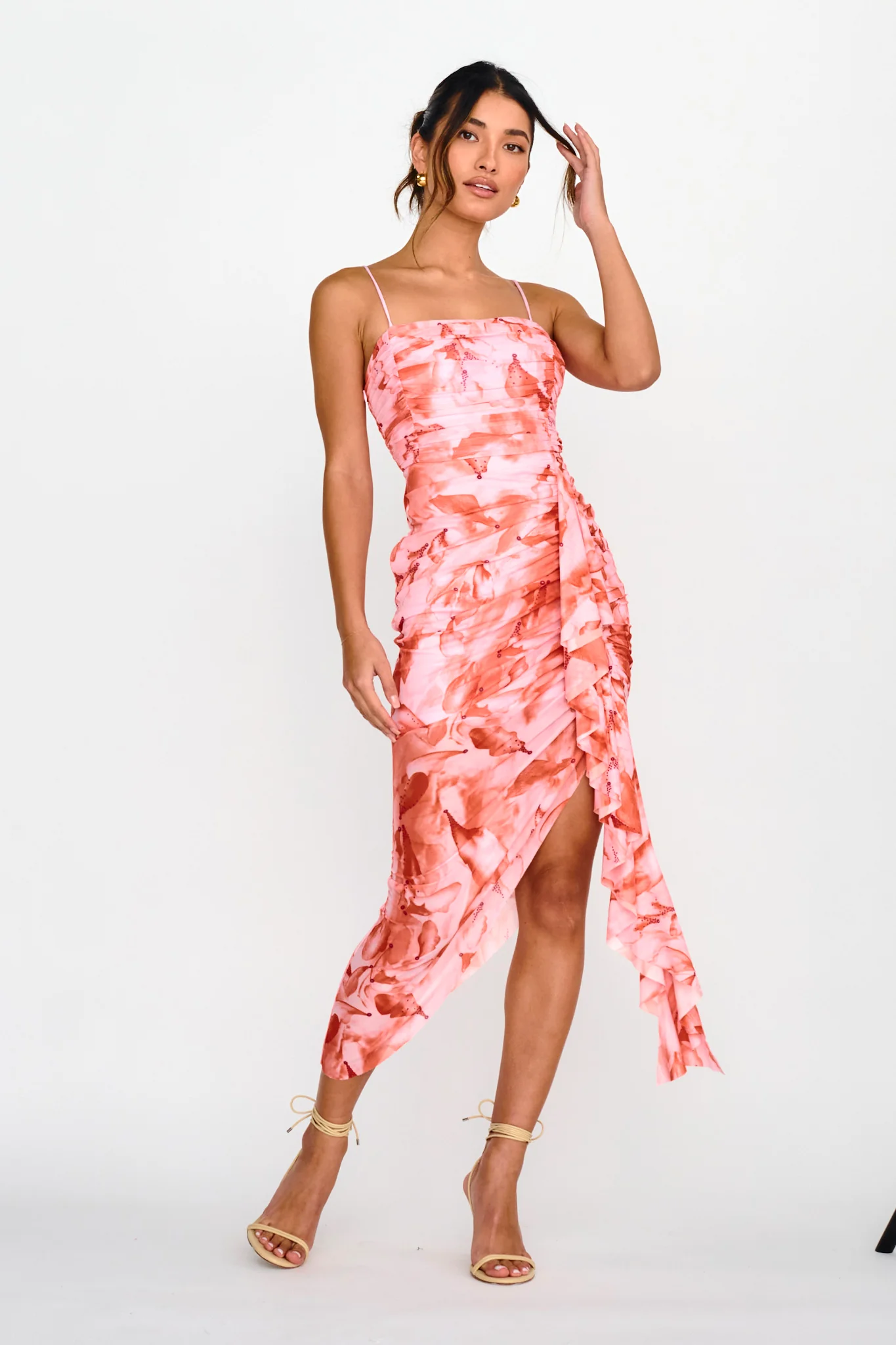 Your Destiny Ruched Asymmetrical Hem Dress Pink - Image 5