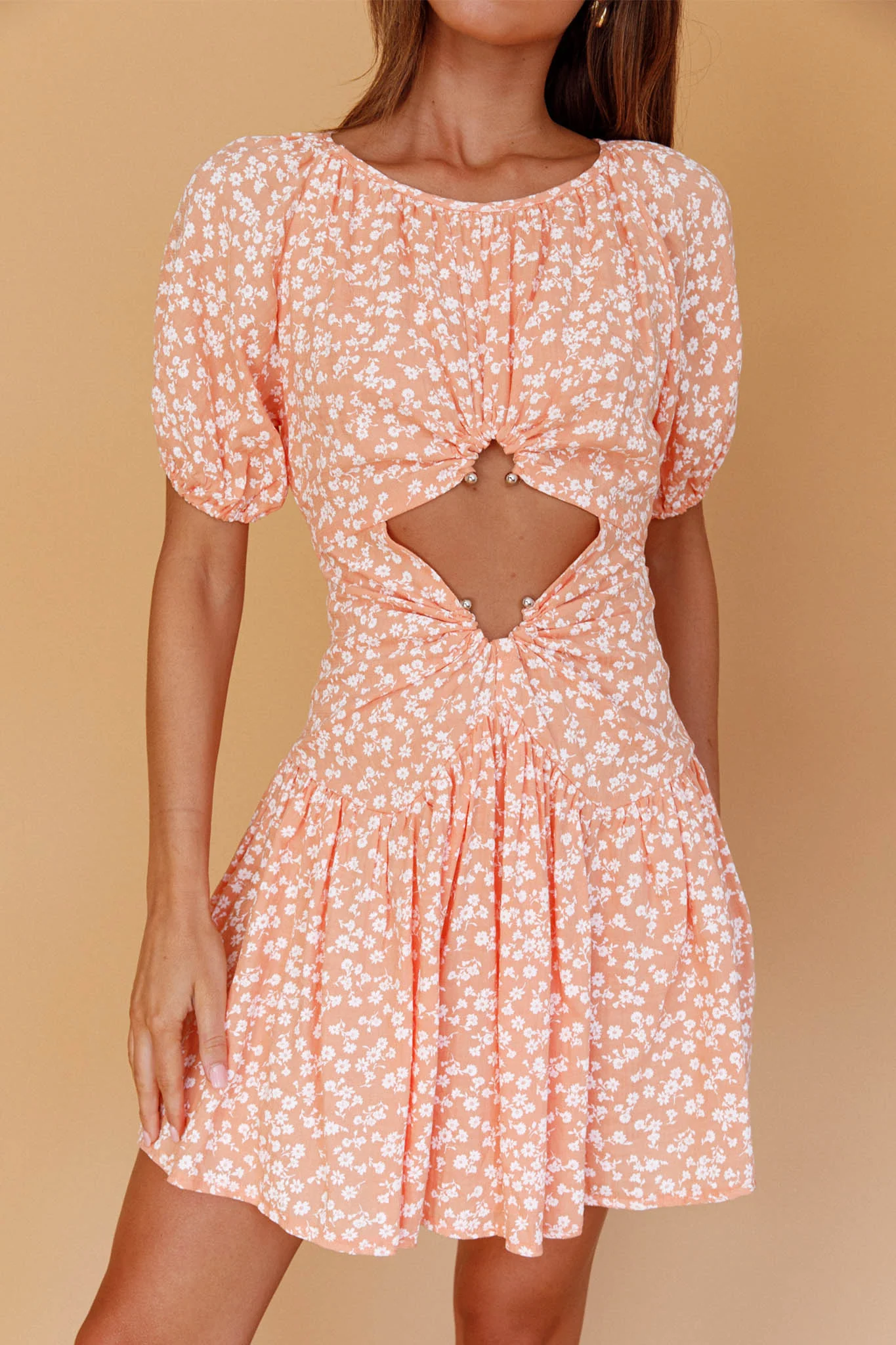 Your Moment Cut-Out Waist Dress Floral Orange - Image 4