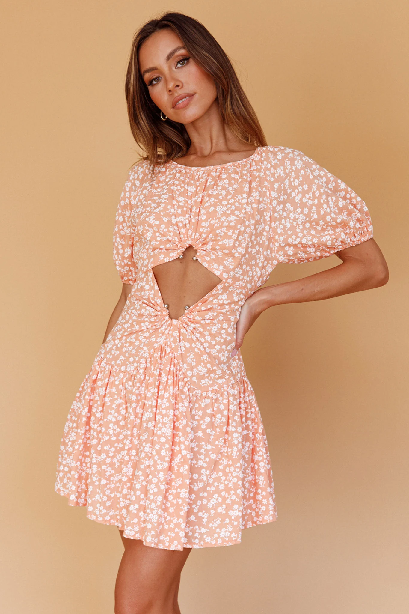 Your Moment Cut-Out Waist Dress Floral Orange - Image 5