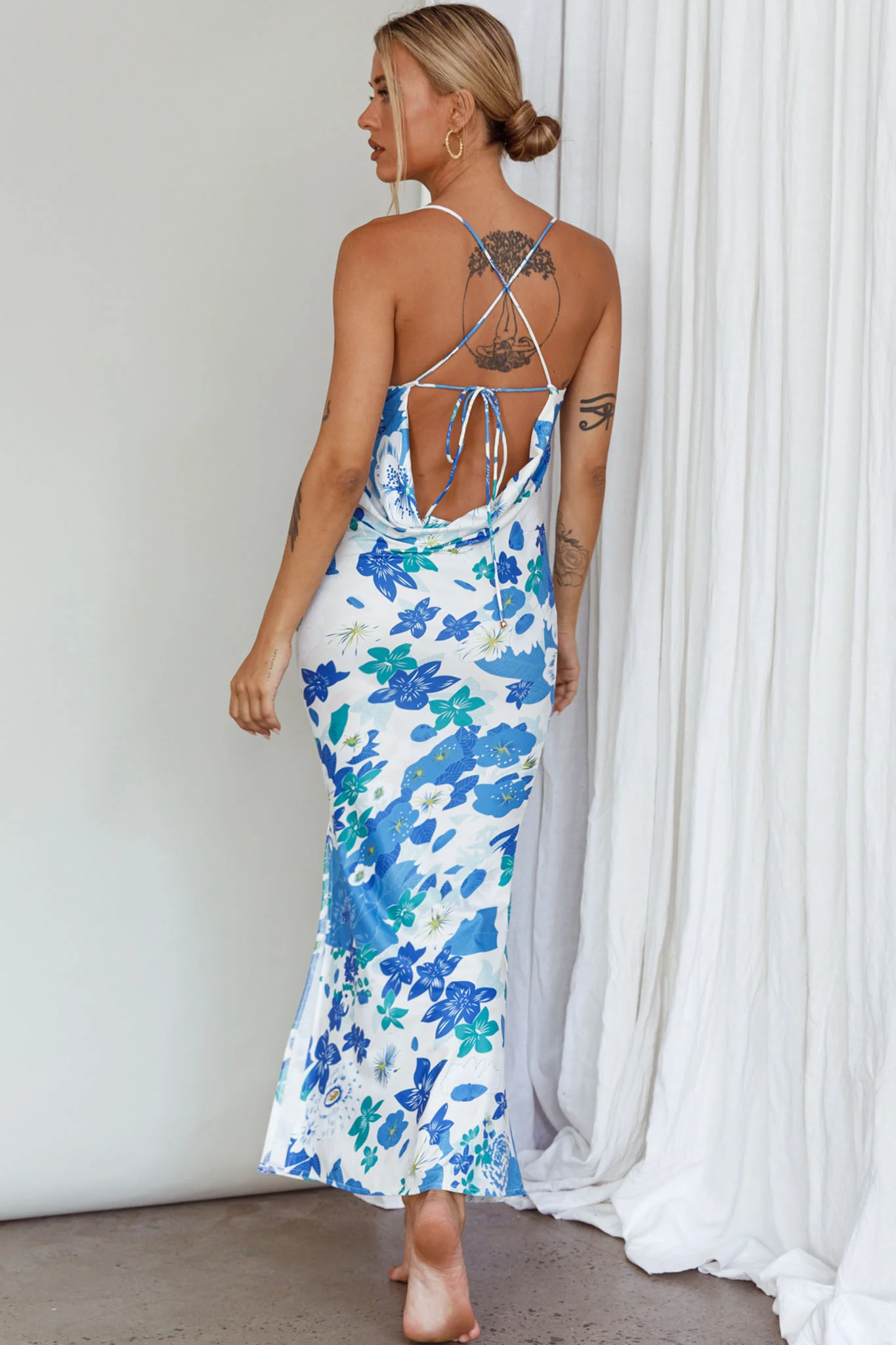 You're My Sunshine Tie-Up Back Midi Dress Blue - Image 2