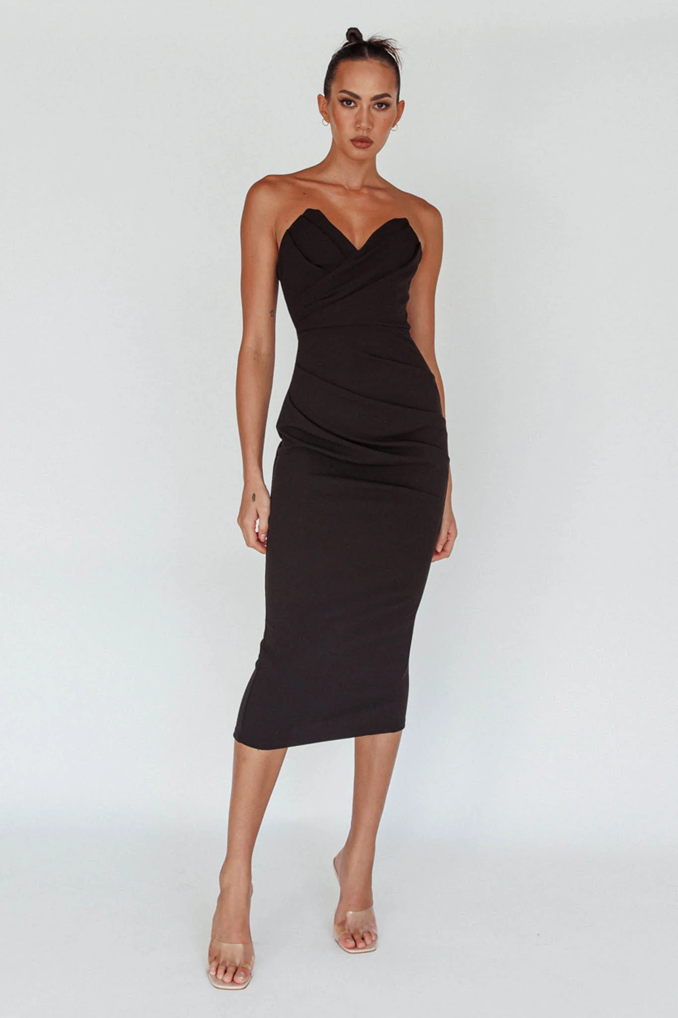Yours Alone Gathered Detail Midi Dress Black - Image 7