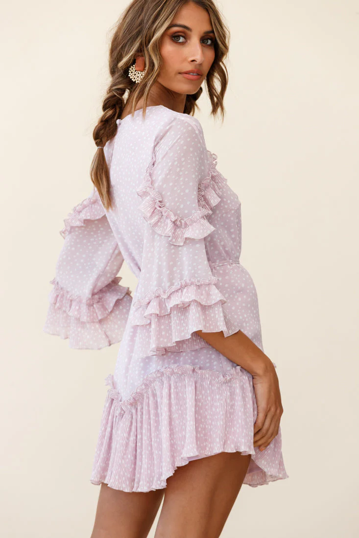Yours Sincerely Three-Quarter Sleeve Accordion Pleat Dress Speckle Print Pink - Image 3