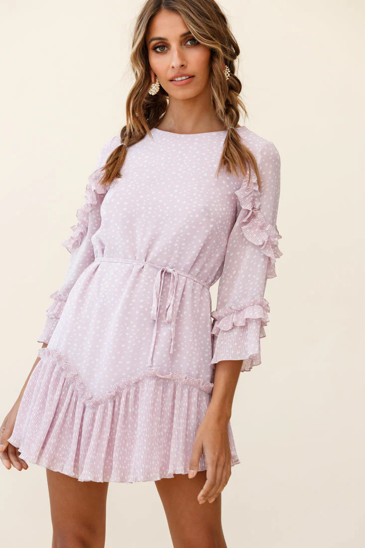 Yours Sincerely Three-Quarter Sleeve Accordion Pleat Dress Speckle Print Pink - Image 6