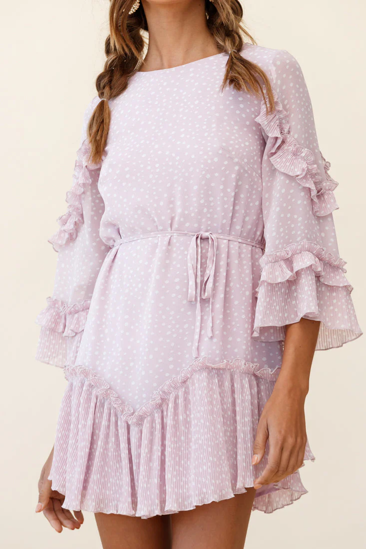 Yours Sincerely Three-Quarter Sleeve Accordion Pleat Dress Speckle Print Pink - Image 7