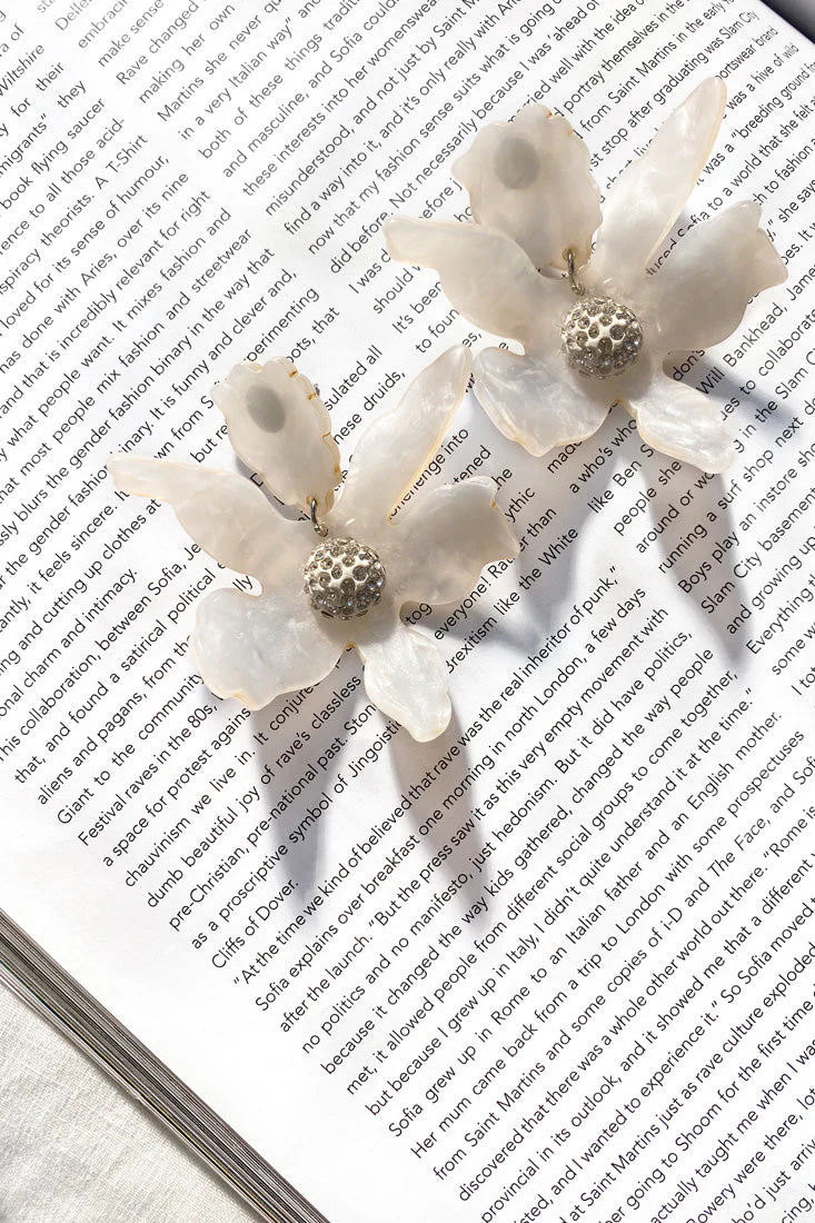 Yuki Diamante Accent Orchid Earrings White - Image 4