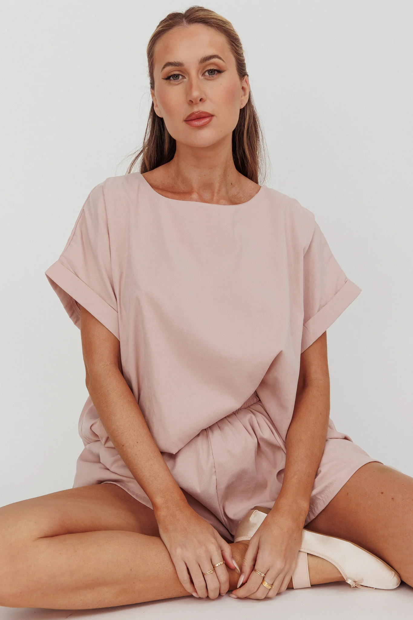 Yuna Pleat Back Boxy Tee Blush - Image 2