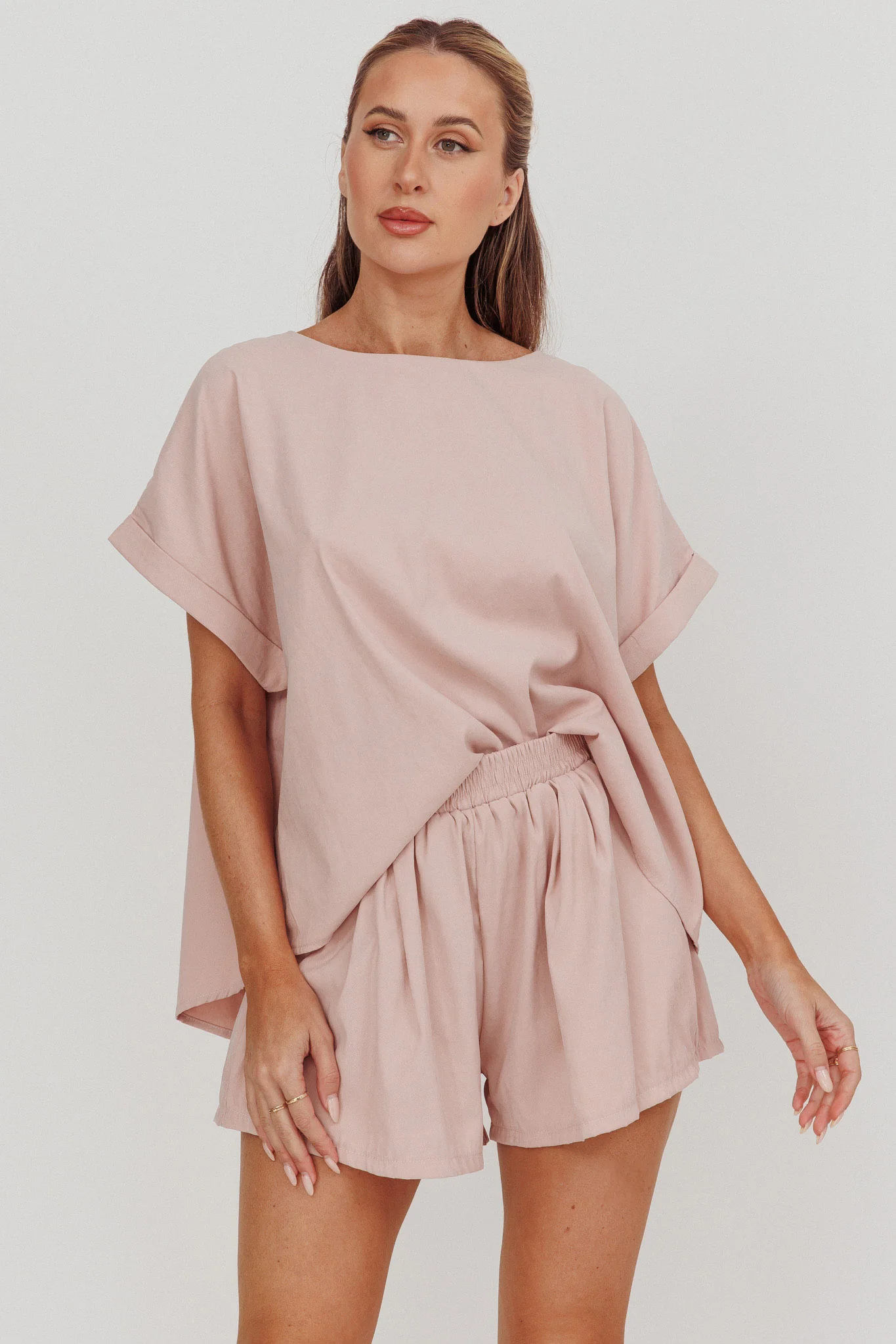 Yuna Pleat Back Boxy Tee Blush - Image 6