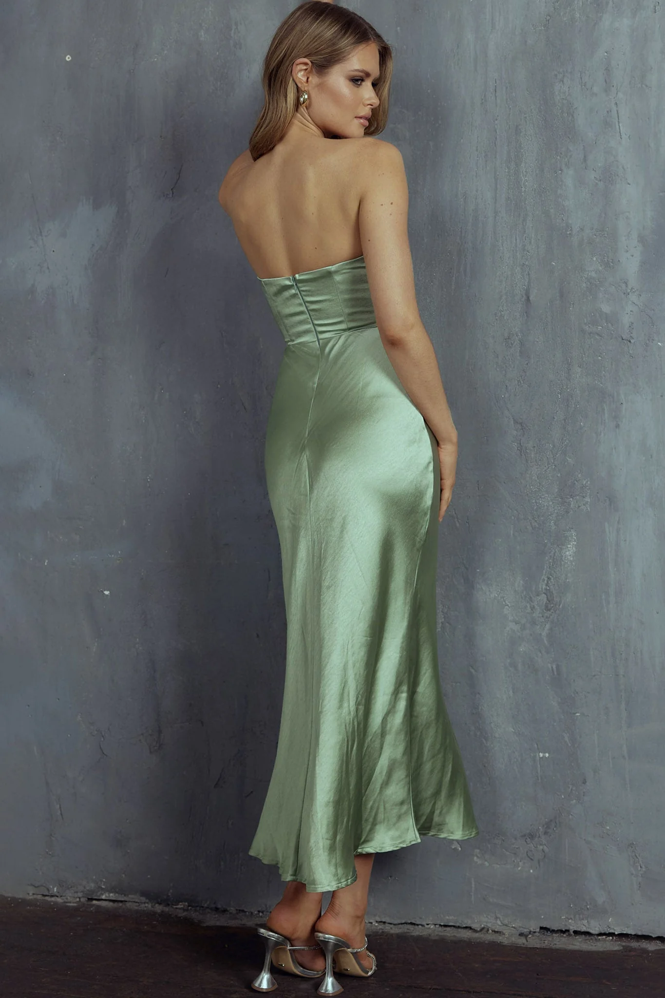 Yvette Wrap Neckline Midi Dress Sage - Image 2
