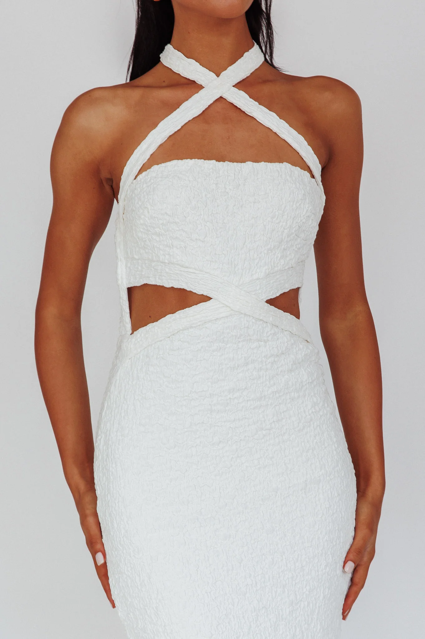 Zadriana Halterneck Textured Midi Dress White - Image 4