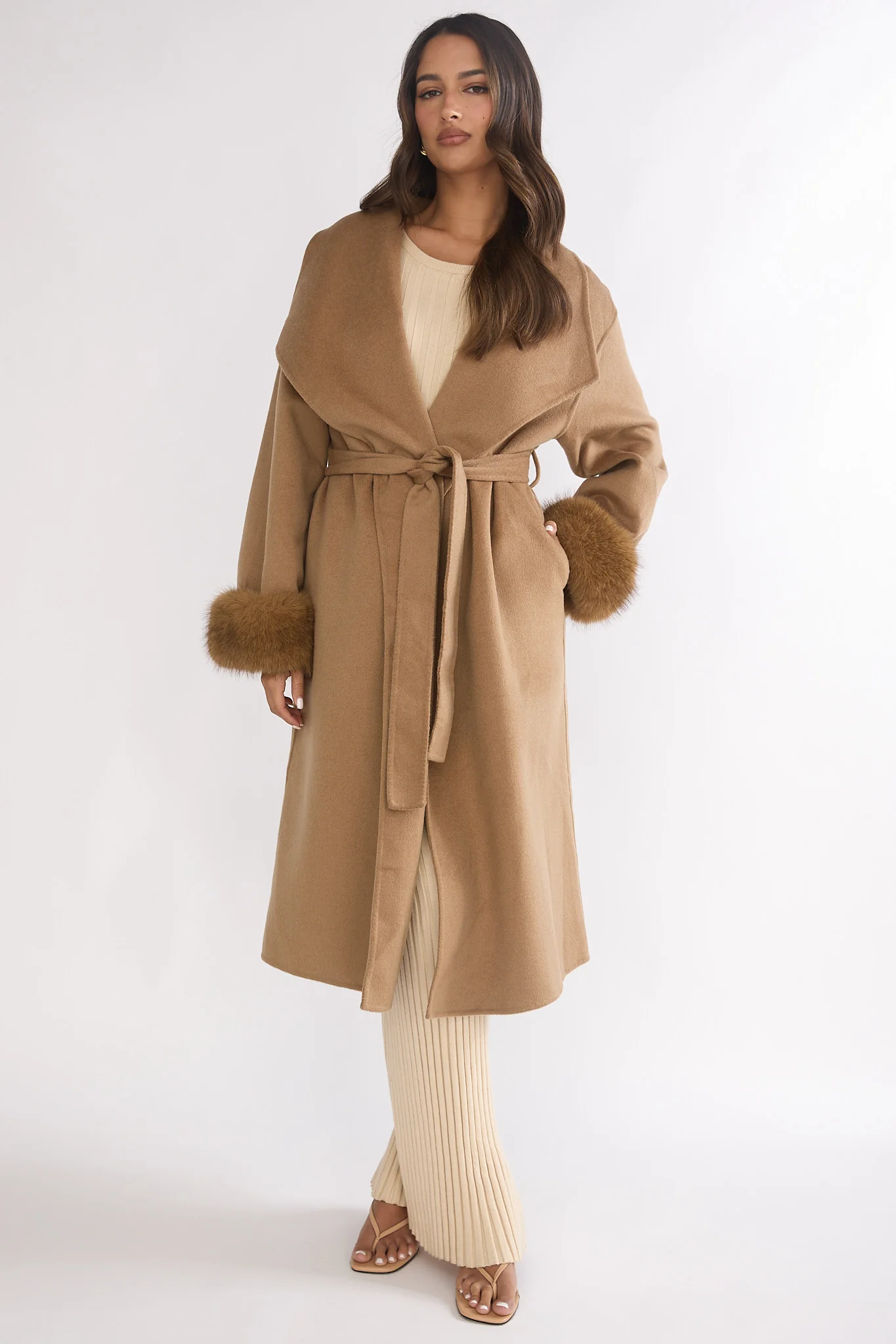 Zannora Faux Fur Coat Camel - Image 5