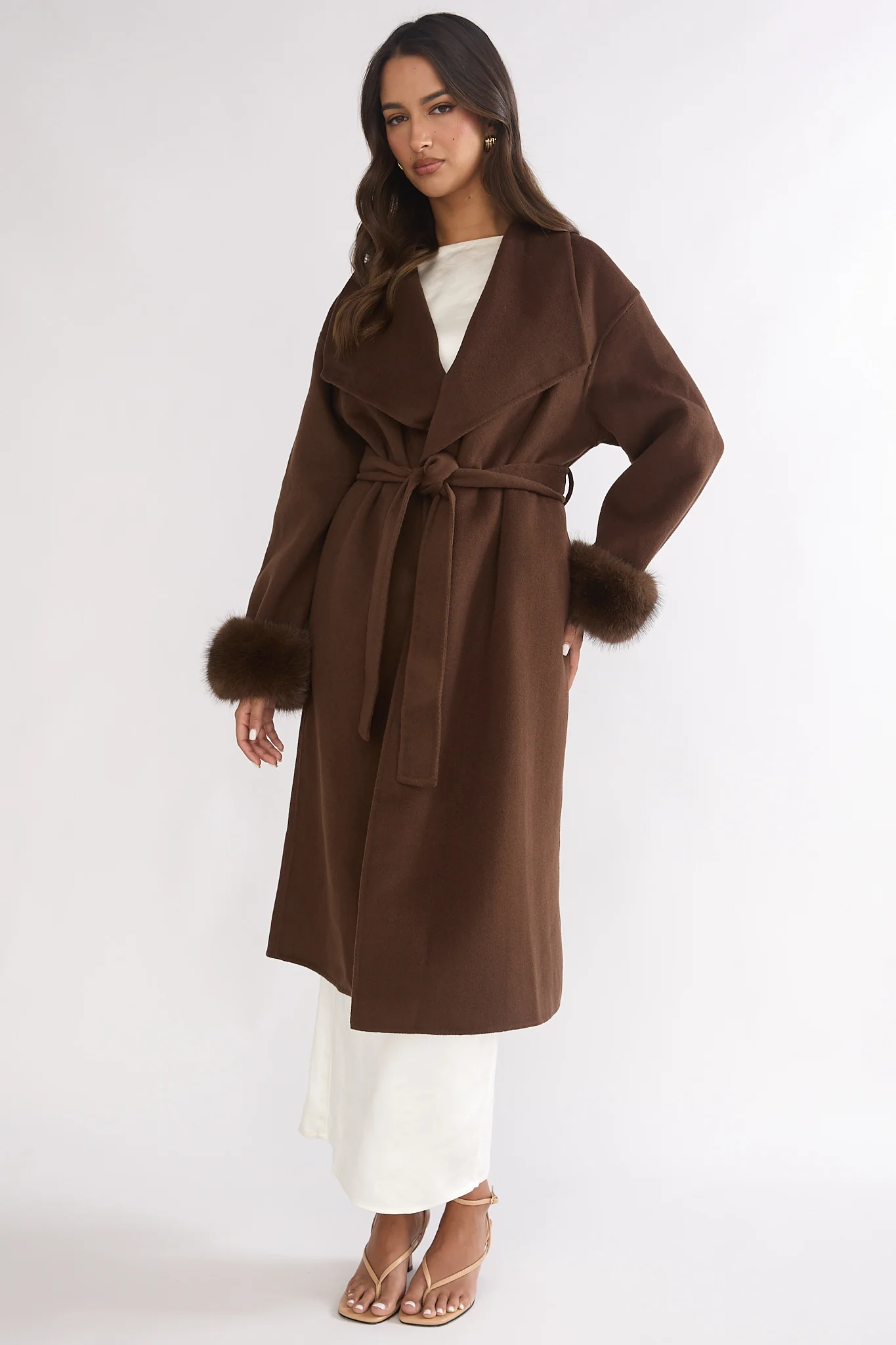 Zannora Faux Fur Coat Chocolate - Image 2