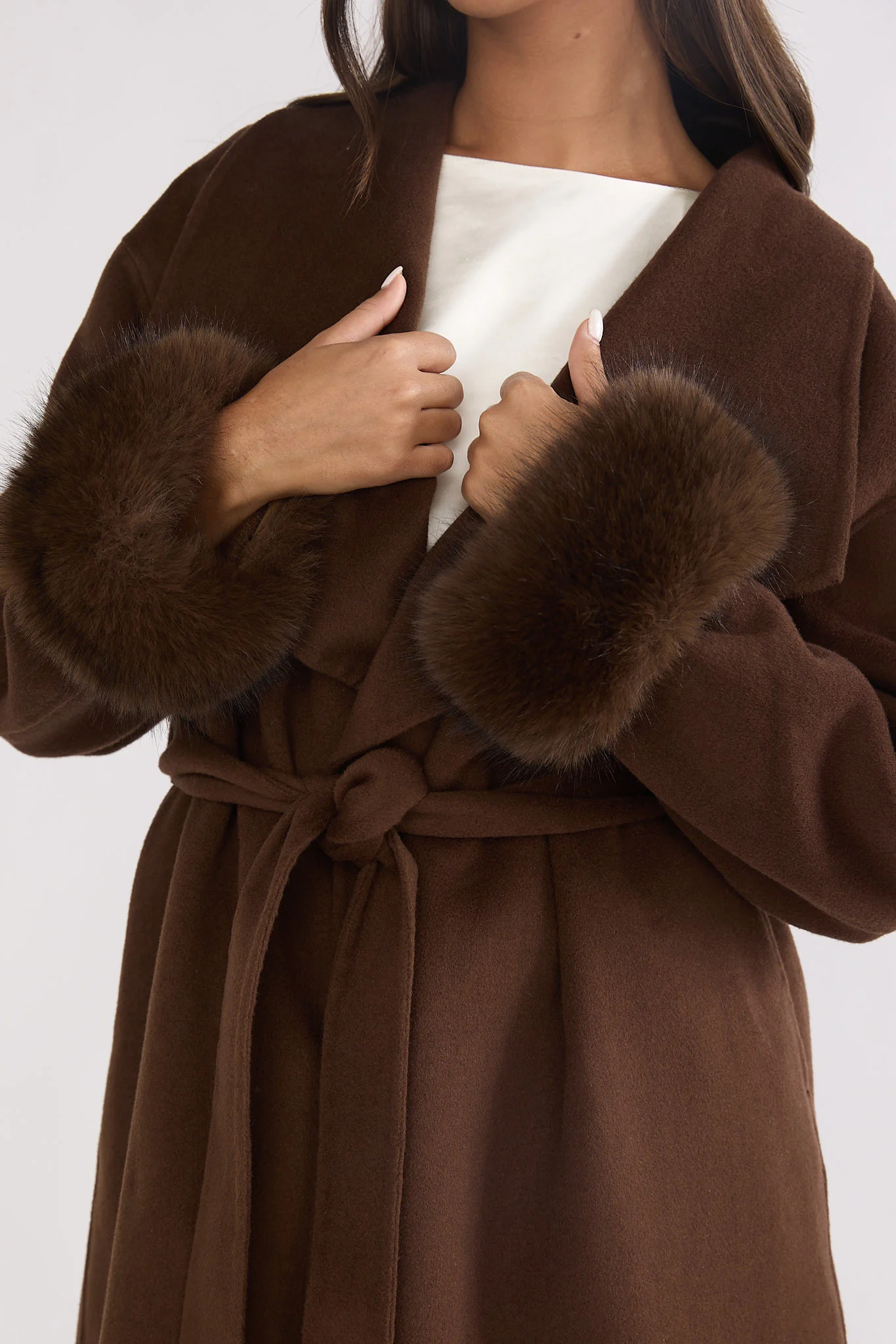 Zannora Faux Fur Coat Chocolate - Image 4
