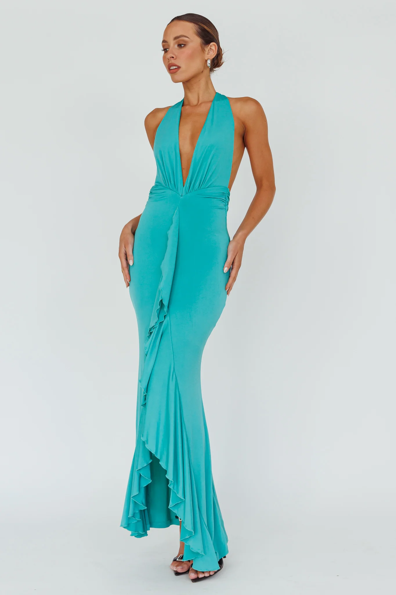 Zaphirah Halterneck Ruffle Dress Jade - Image 3