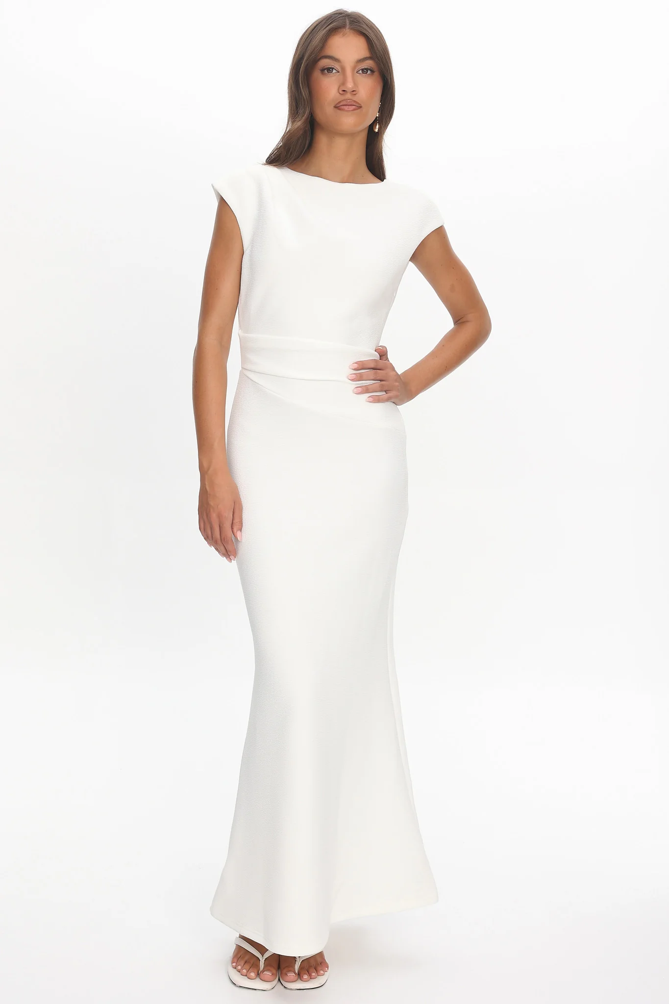 Zarae Cap Sleeve Surplice Back Maxi Dress White - Image 2