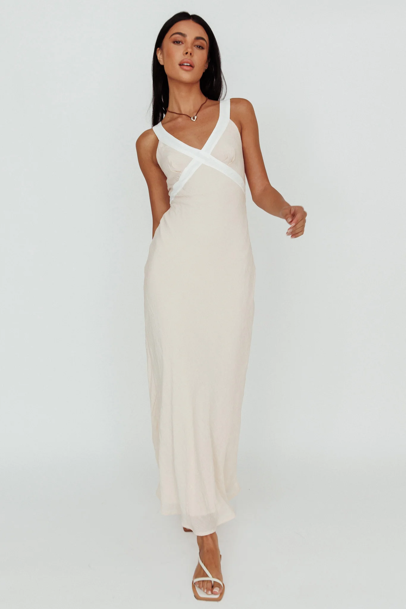 Zariah V-Neck Maxi Dress Beige - Image 3