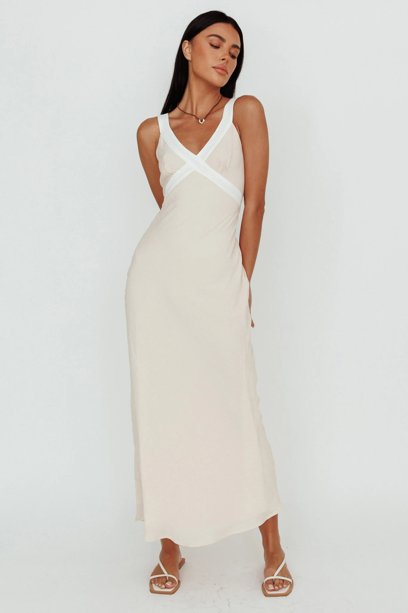 Zariah V-Neck Maxi Dress Beige - Image 5